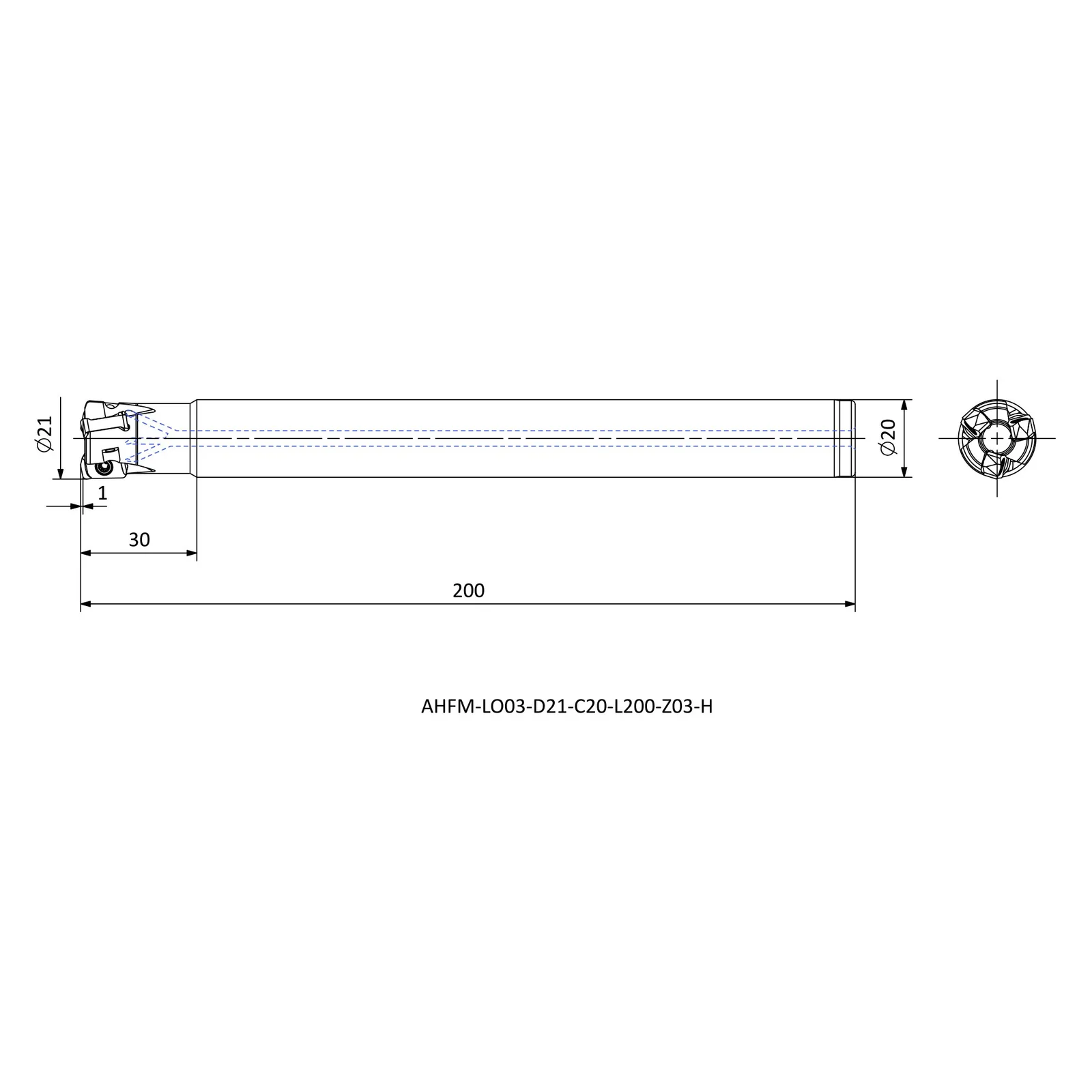 AHFM-LO03-D21-C20-L200-Z03-H &mdash; dimensioned drawing