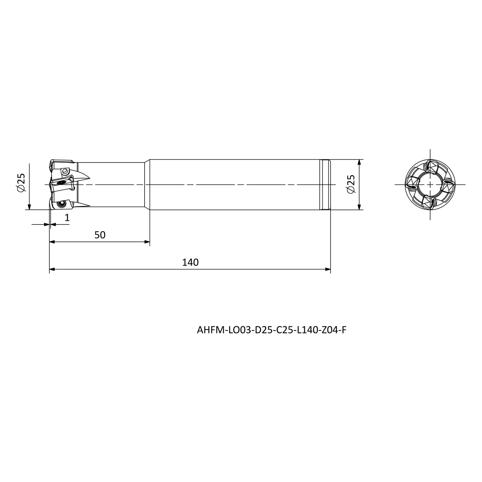 AHFM-LO03-D25-C25-L140-Z04-F &mdash; dimensioned drawing