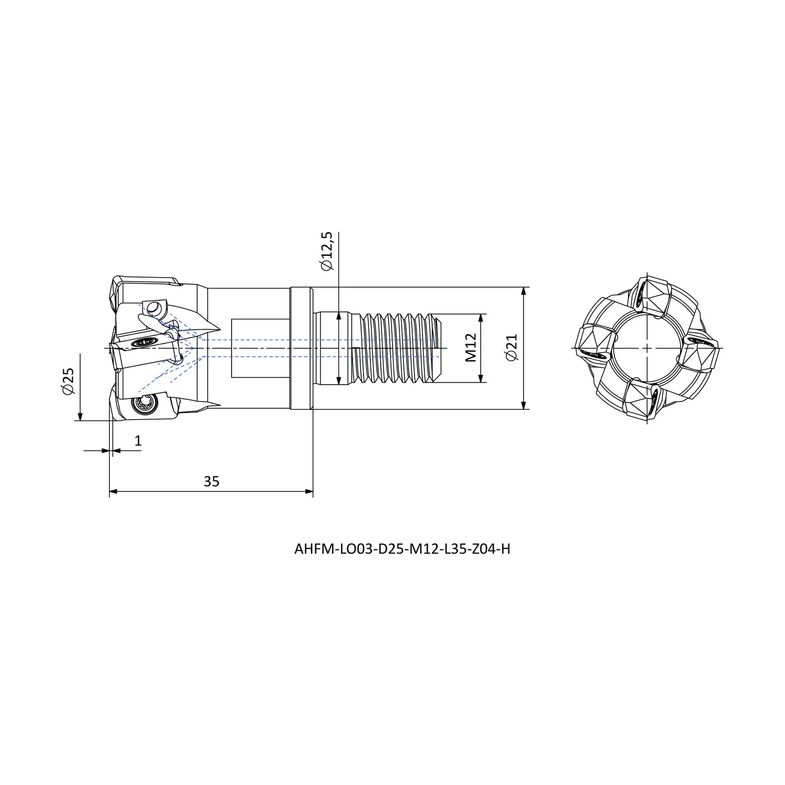AHFM-LO03-D25-M12-L35-Z04-H &mdash; dimensioned drawing