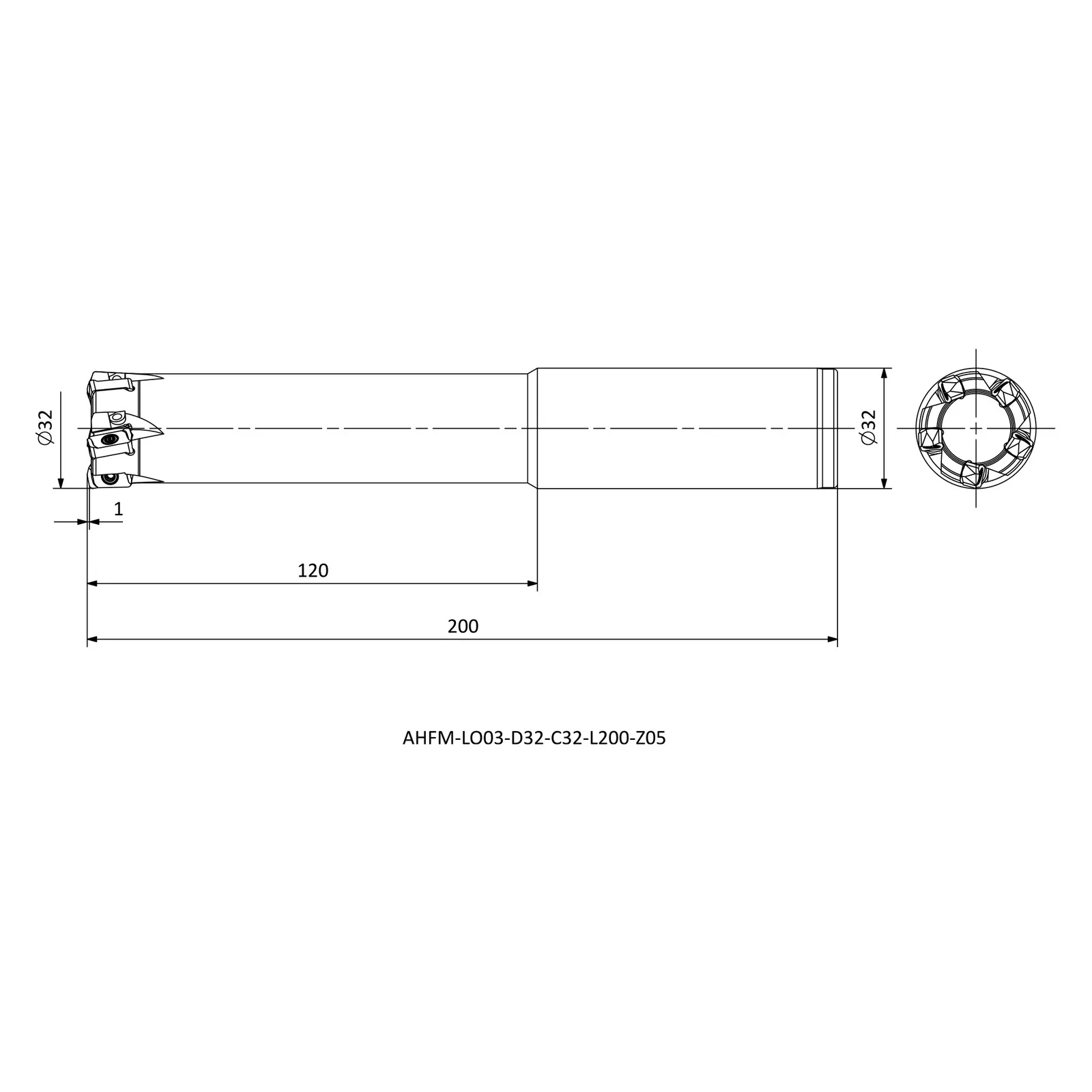 AHFM-LO03-D32-C32-L200-Z05 &mdash; dimensioned drawing