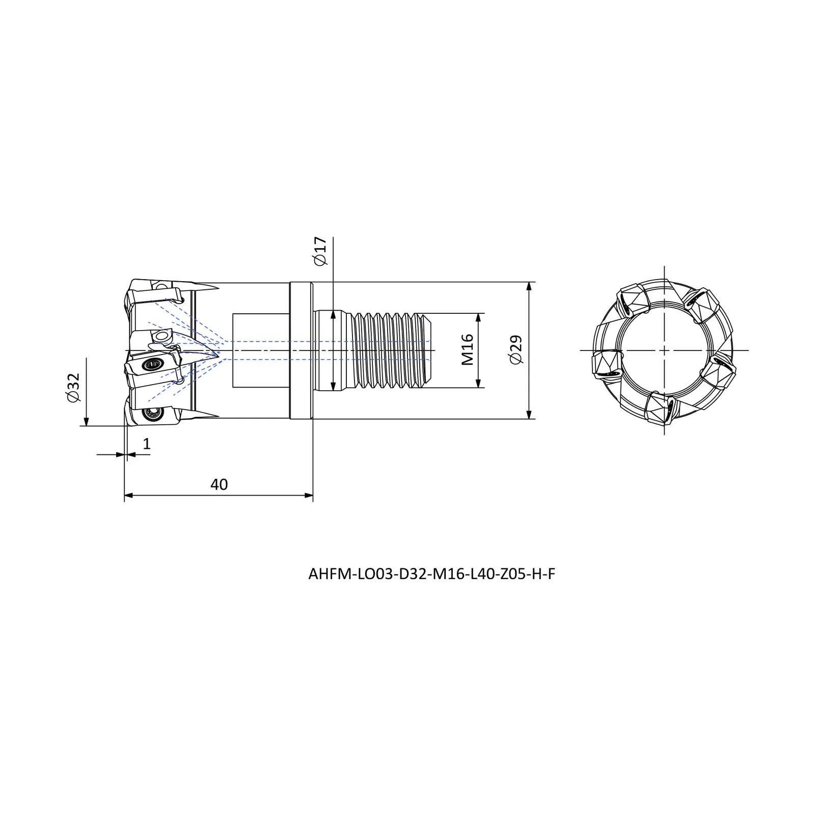 AHFM-LO03-D32-M16-L40-Z05-H-F &mdash; dimensioned drawing