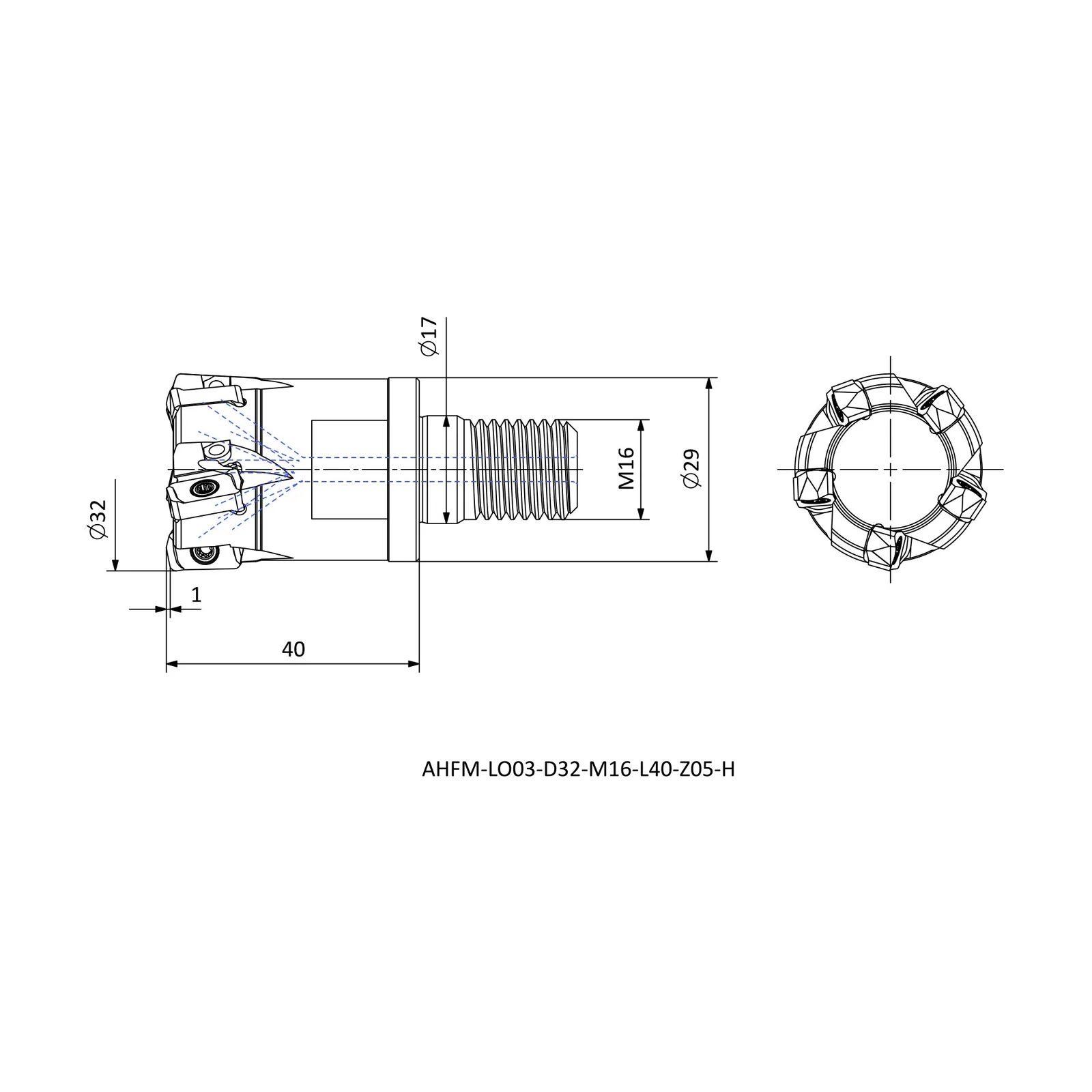 AHFM-LO03-D32-M16-L40-Z05-H &mdash; dimensioned drawing