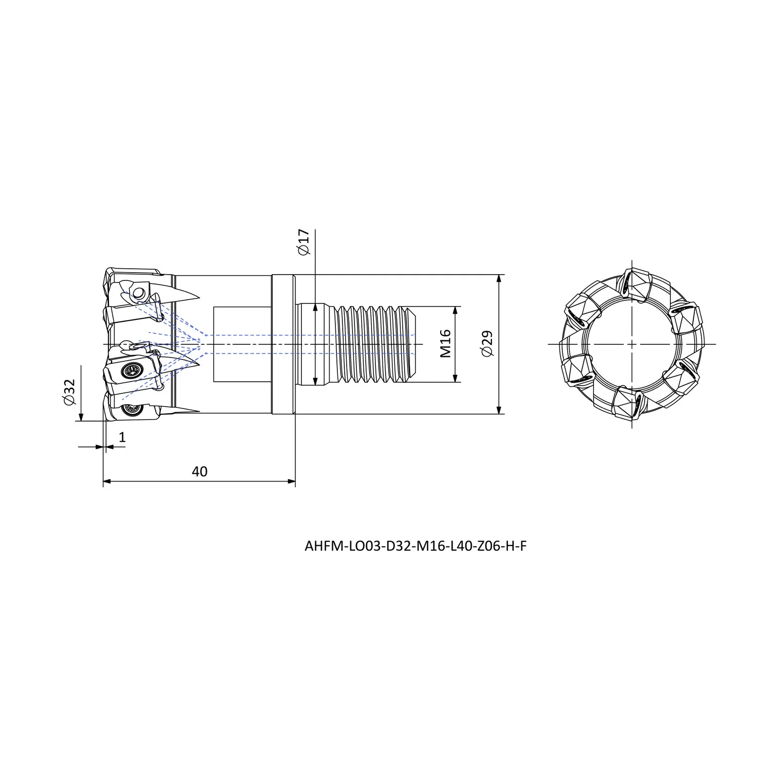 AHFM-LO03-D32-M16-L40-Z06-H-F &mdash; dimensioned drawing