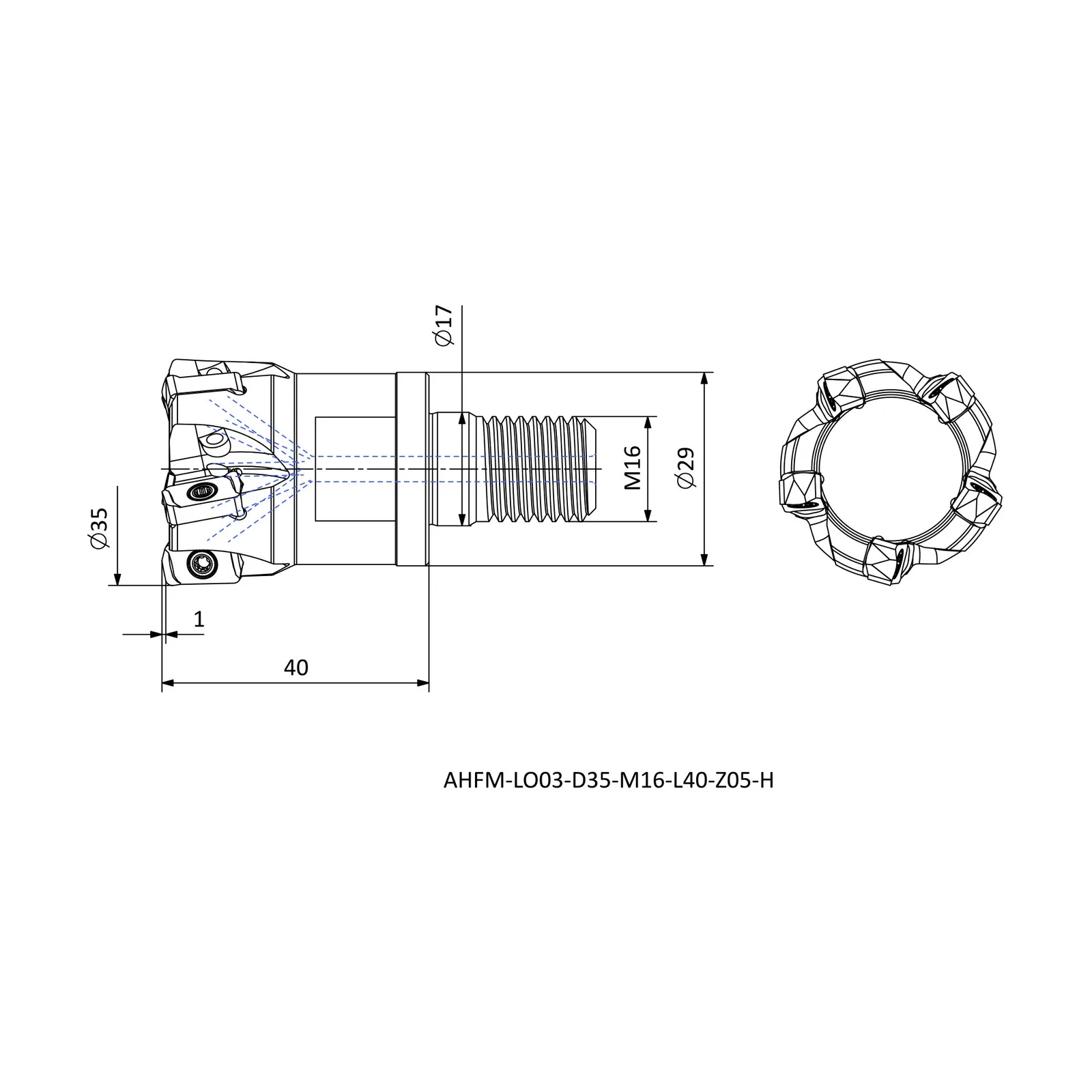 AHFM-LO03-D35-M16-L40-Z05-H &mdash; dimensioned drawing