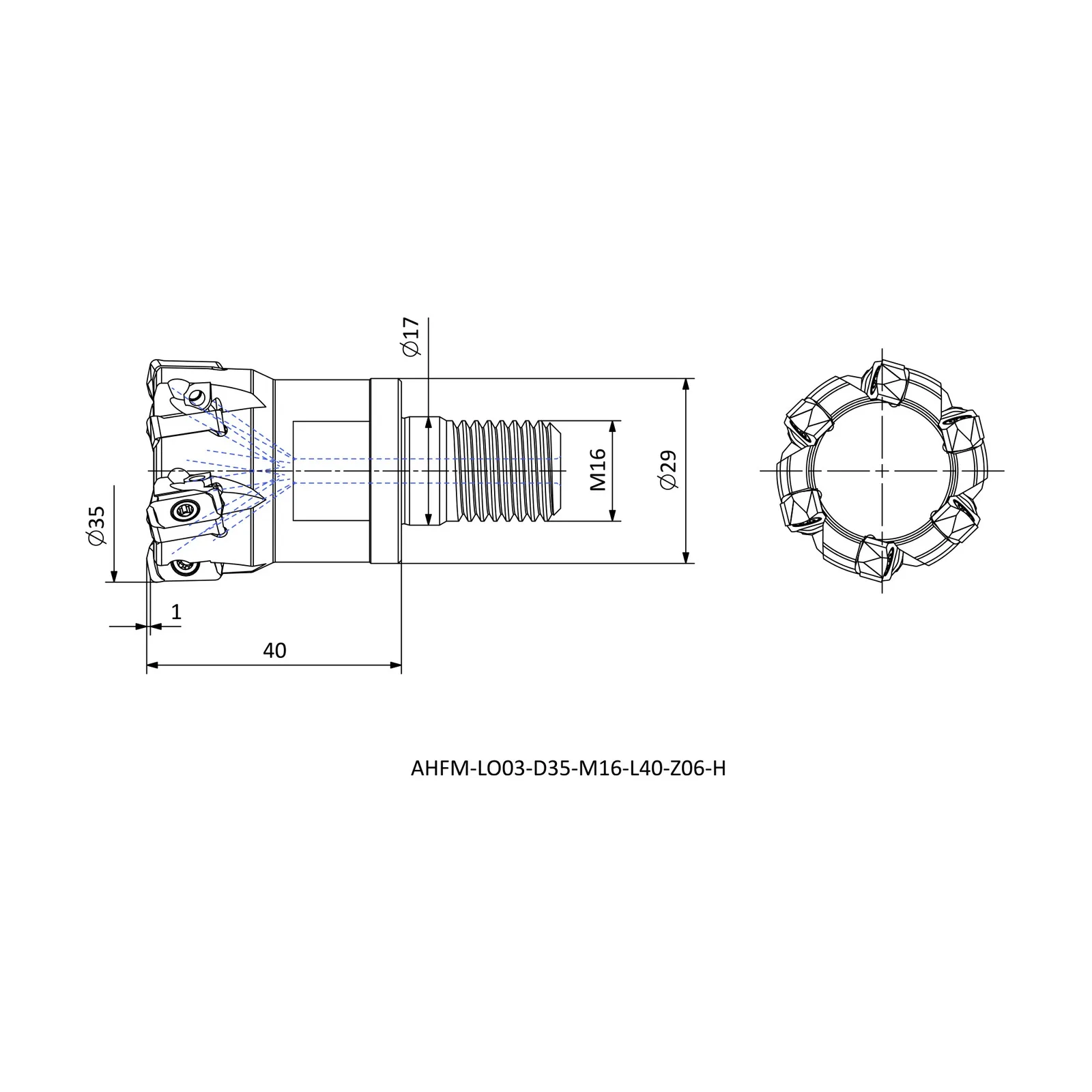 AHFM-LO03-D35-M16-L40-Z06-H &mdash; dimensioned drawing