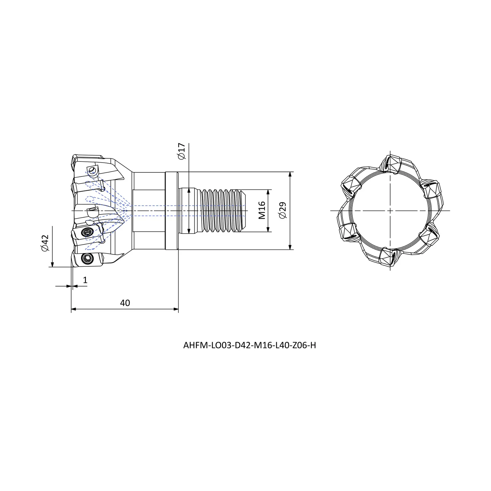 AHFM-LO03-D42-M16-L40-Z06-H &mdash; dimensioned drawing