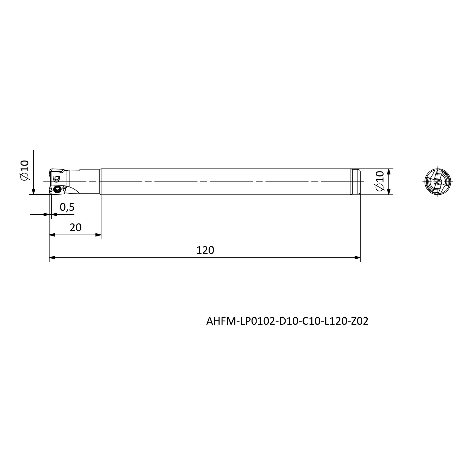 AHFM-LP0102-D10-C10-L120-Z02 &mdash; dimensioned drawing