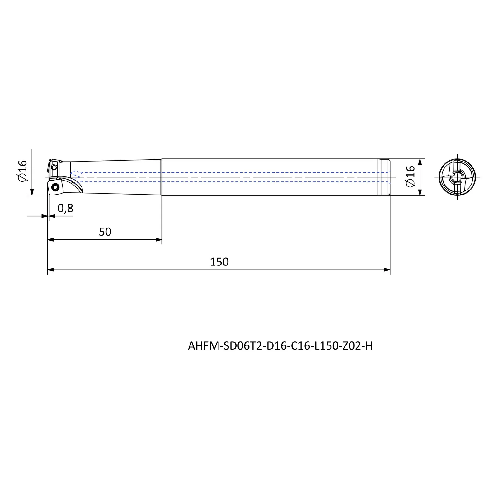 AHFM-SD06T2-D16-C16-L150-Z02-H &mdash; dimensioned drawing