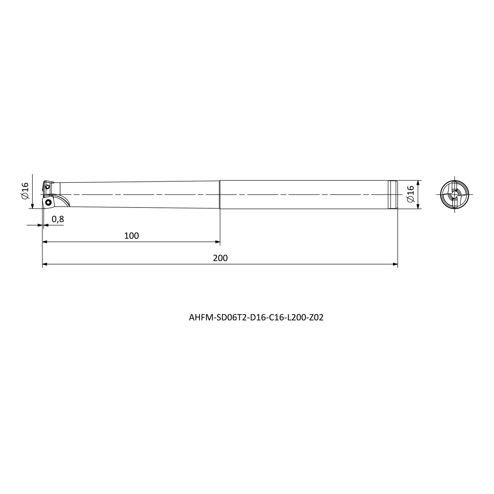 AHFM-SD06T2-D16-C16-L200-Z02 &mdash; dimensioned drawing
