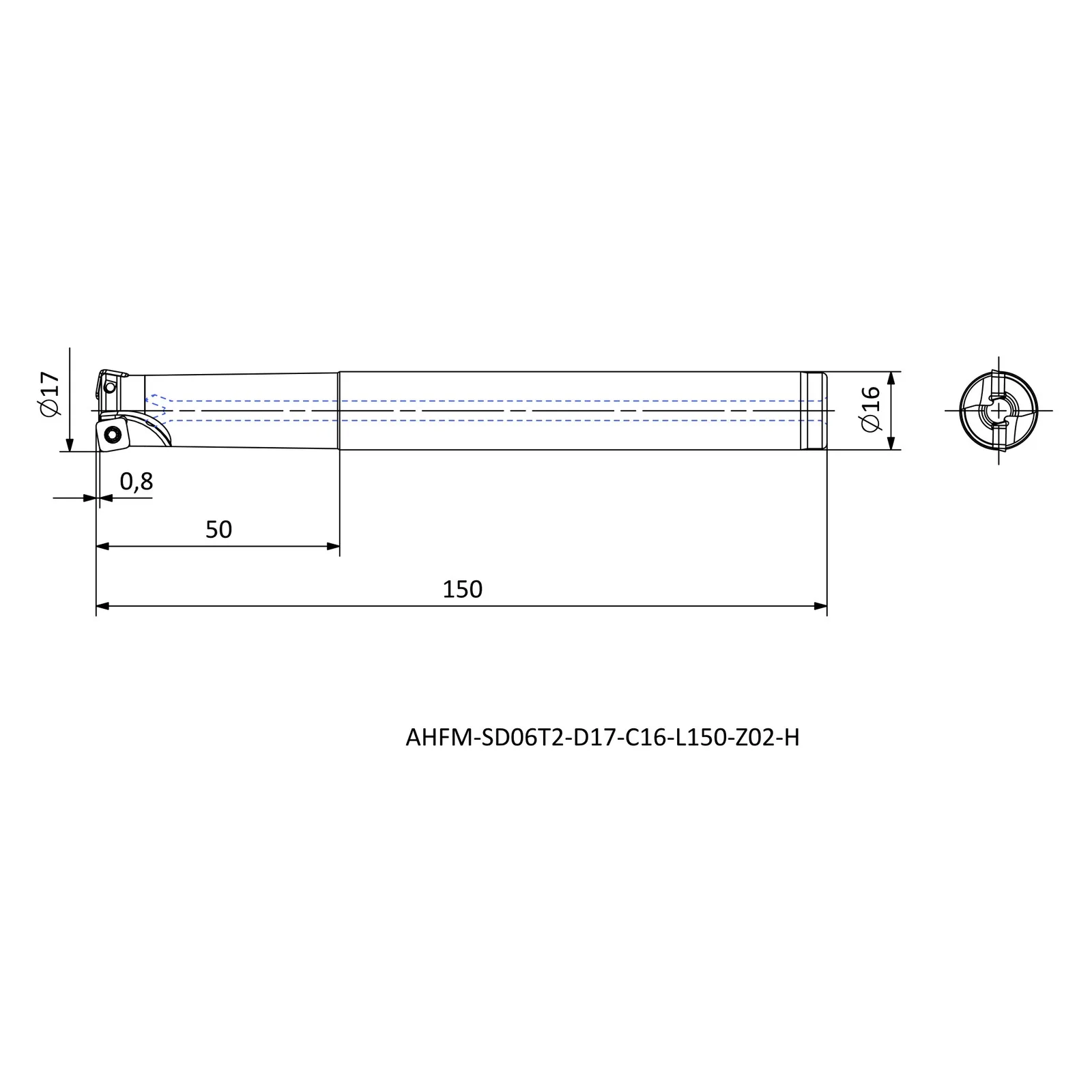 AHFM-SD06T2-D17-C16-L150-Z02-H &mdash; dimensioned drawing