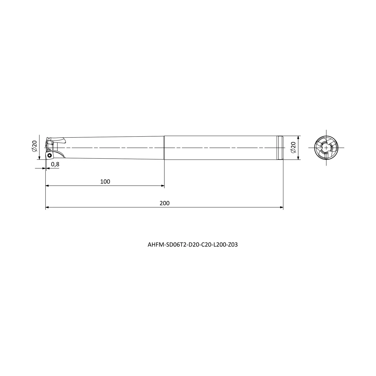 AHFM-SD06T2-D20-C20-L200-Z03 &mdash; dimensioned drawing