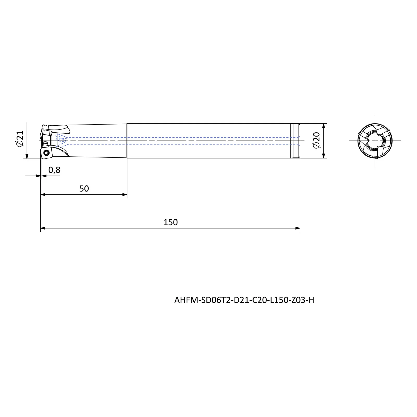 AHFM-SD06T2-D21-C20-L150-Z03-H &mdash; dimensioned drawing