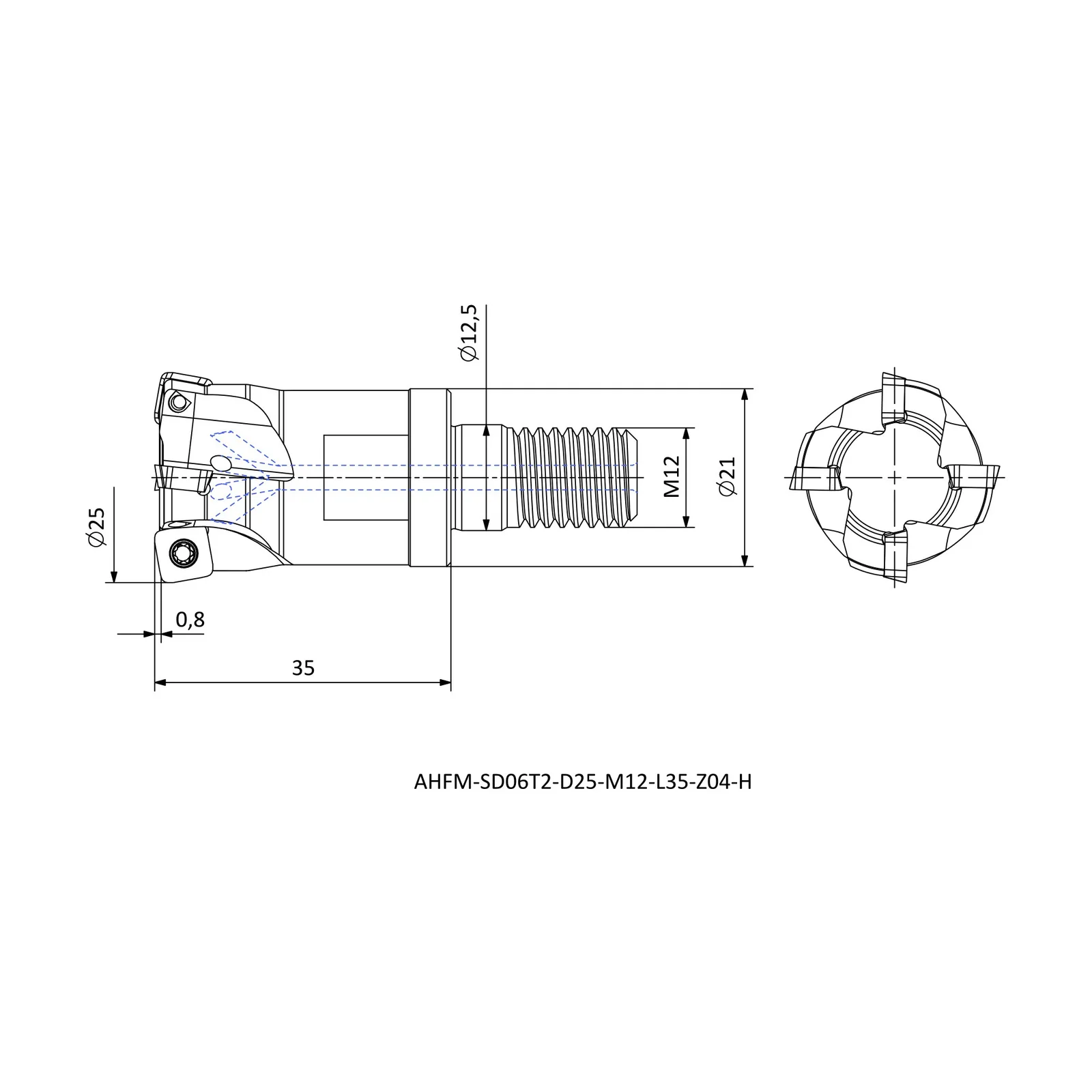 AHFM-SD06T2-D25-M12-L35-Z04-H &mdash; dimensioned drawing