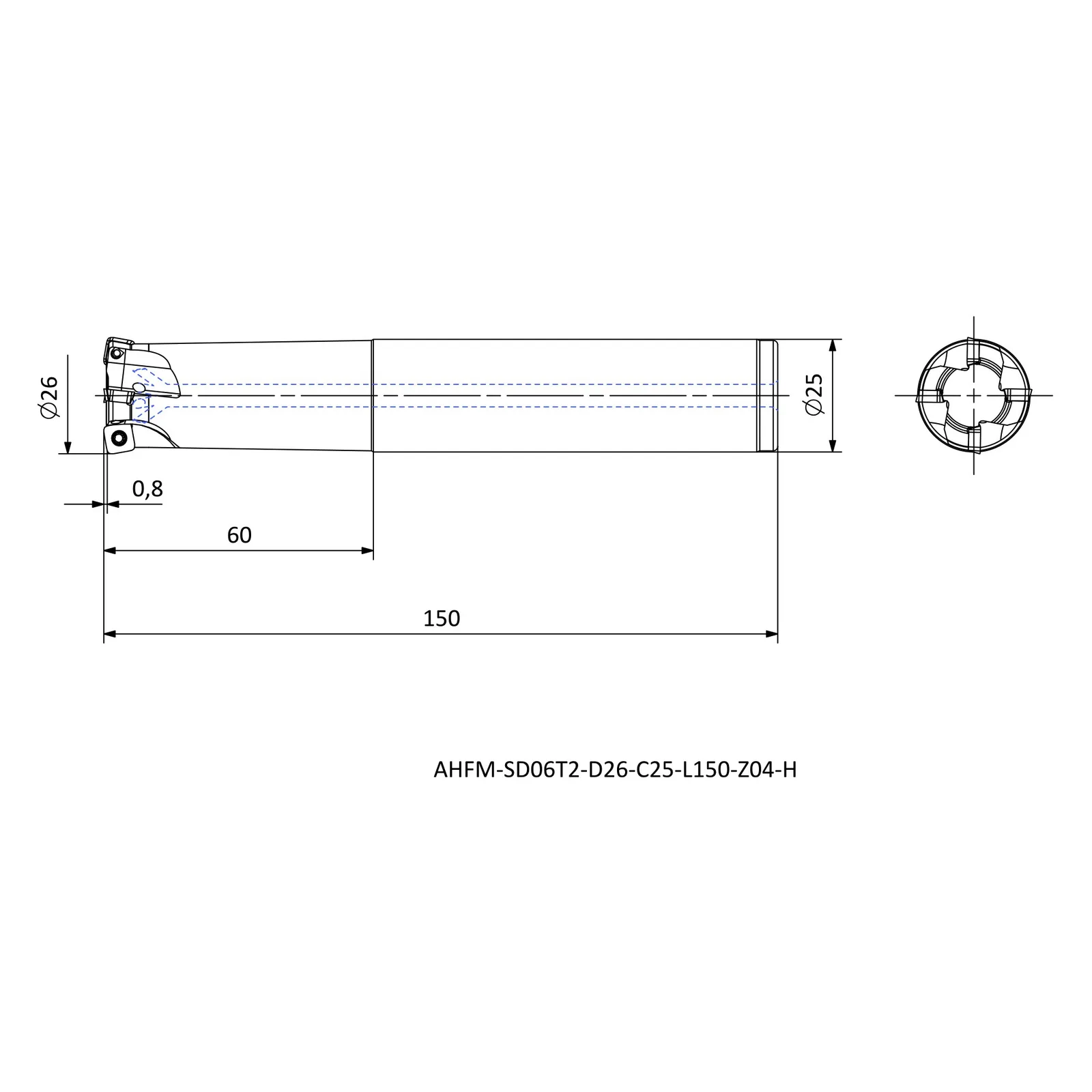 AHFM-SD06T2-D26-C25-L150-Z04-H &mdash; dimensioned drawing