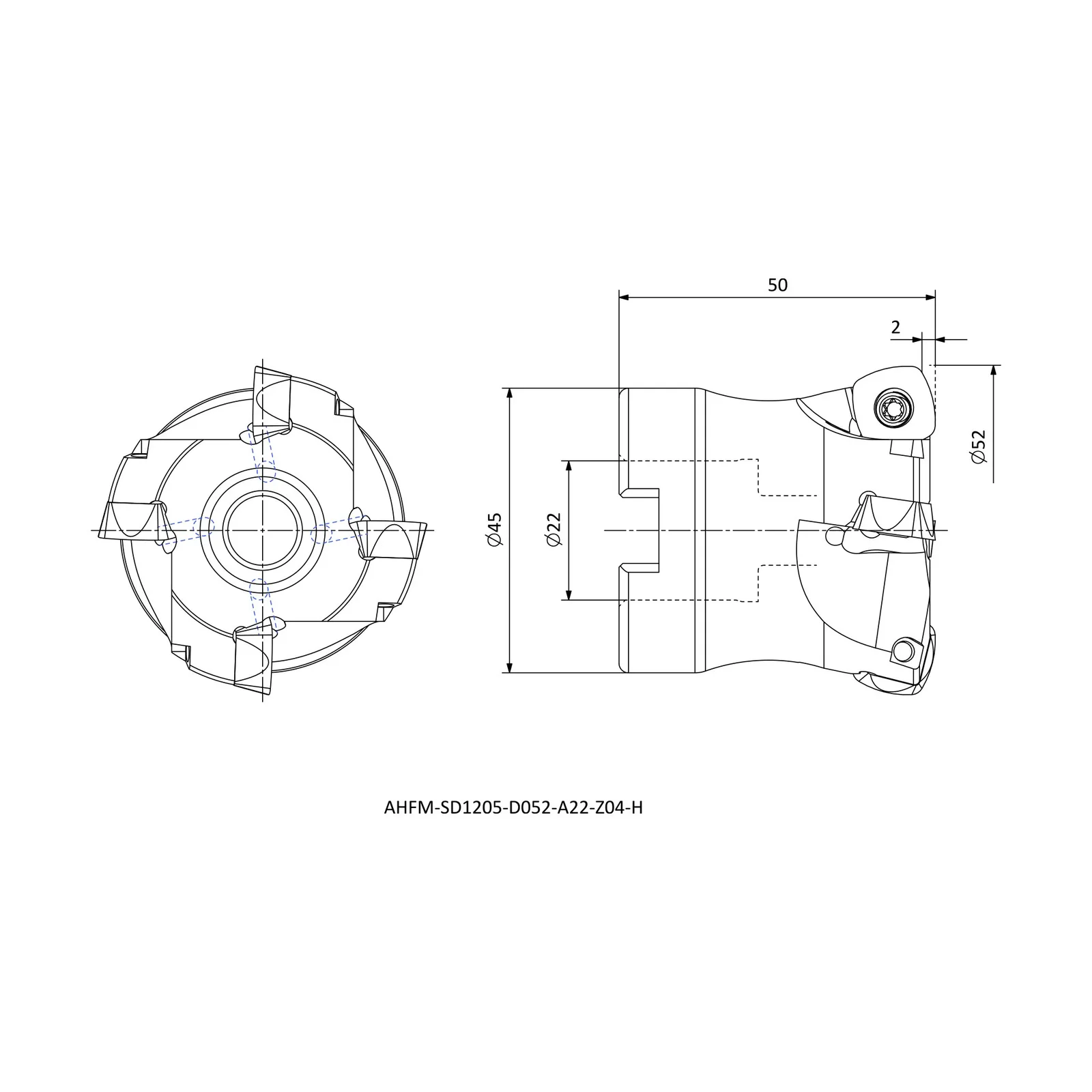 AHFM-SD1205-D052-A22-Z04-H &mdash; dimensioned drawing
