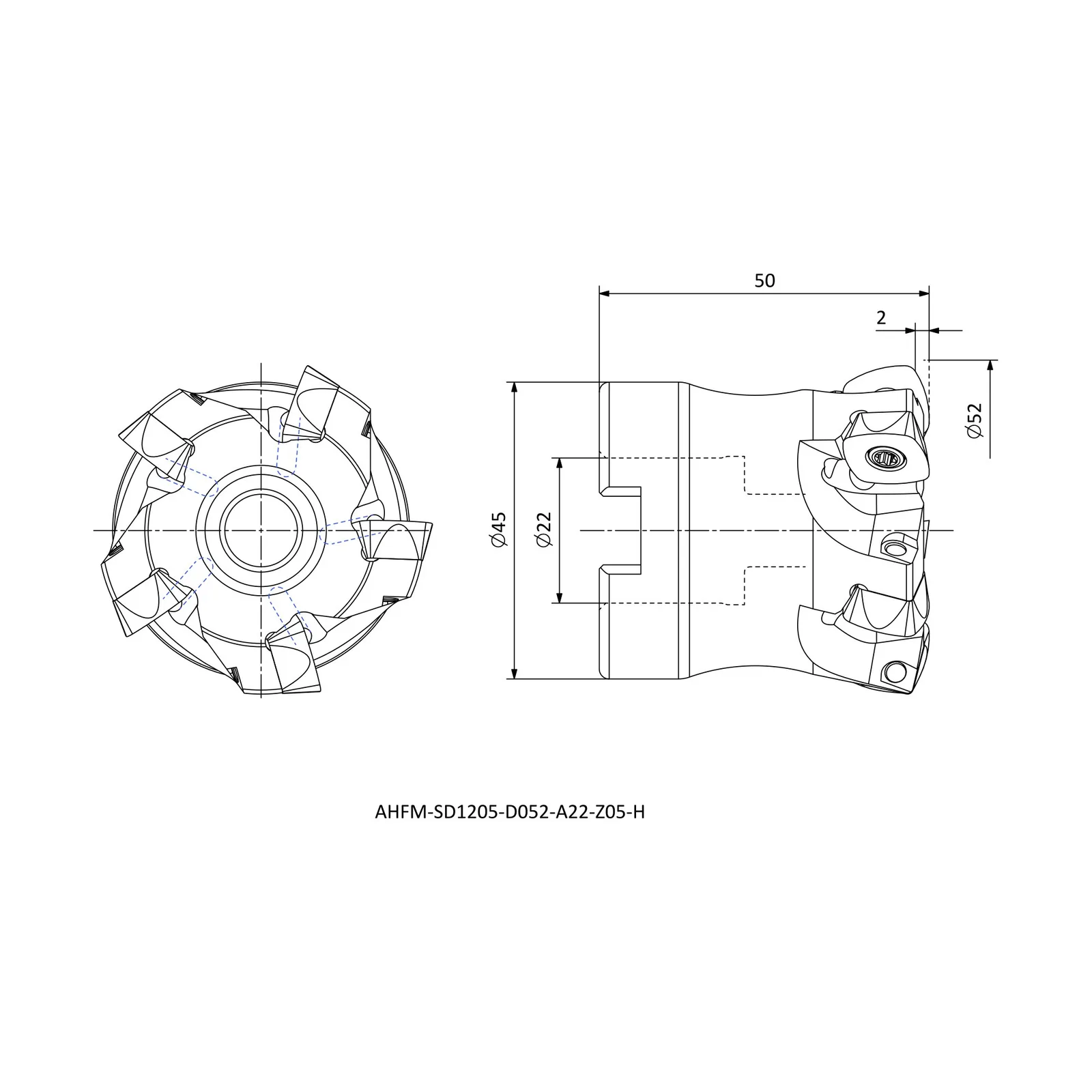 AHFM-SD1205-D052-A22-Z05-H &mdash; dimensioned drawing