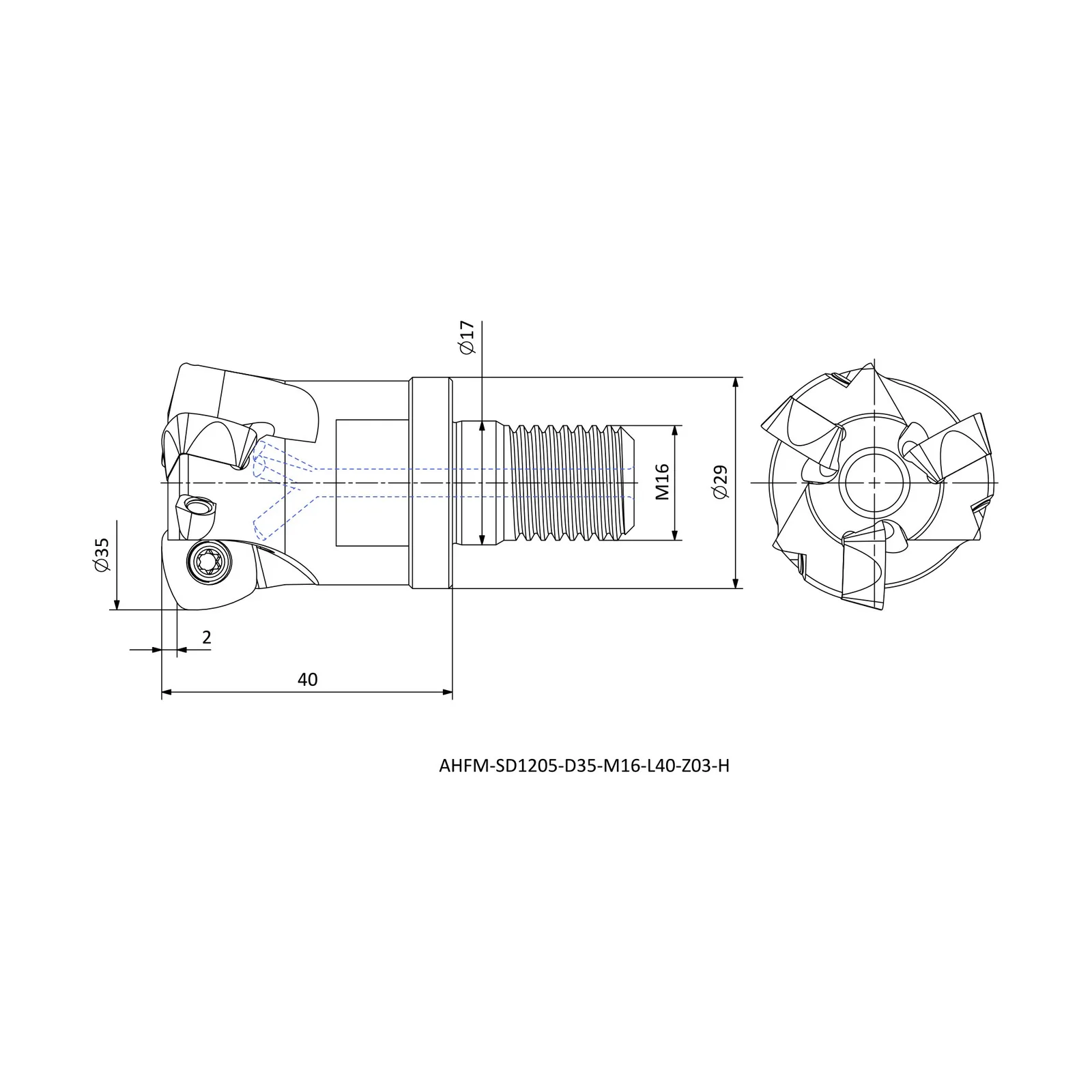 AHFM-SD1205-D35-M16-L40-Z03-H &mdash; dimensioned drawing