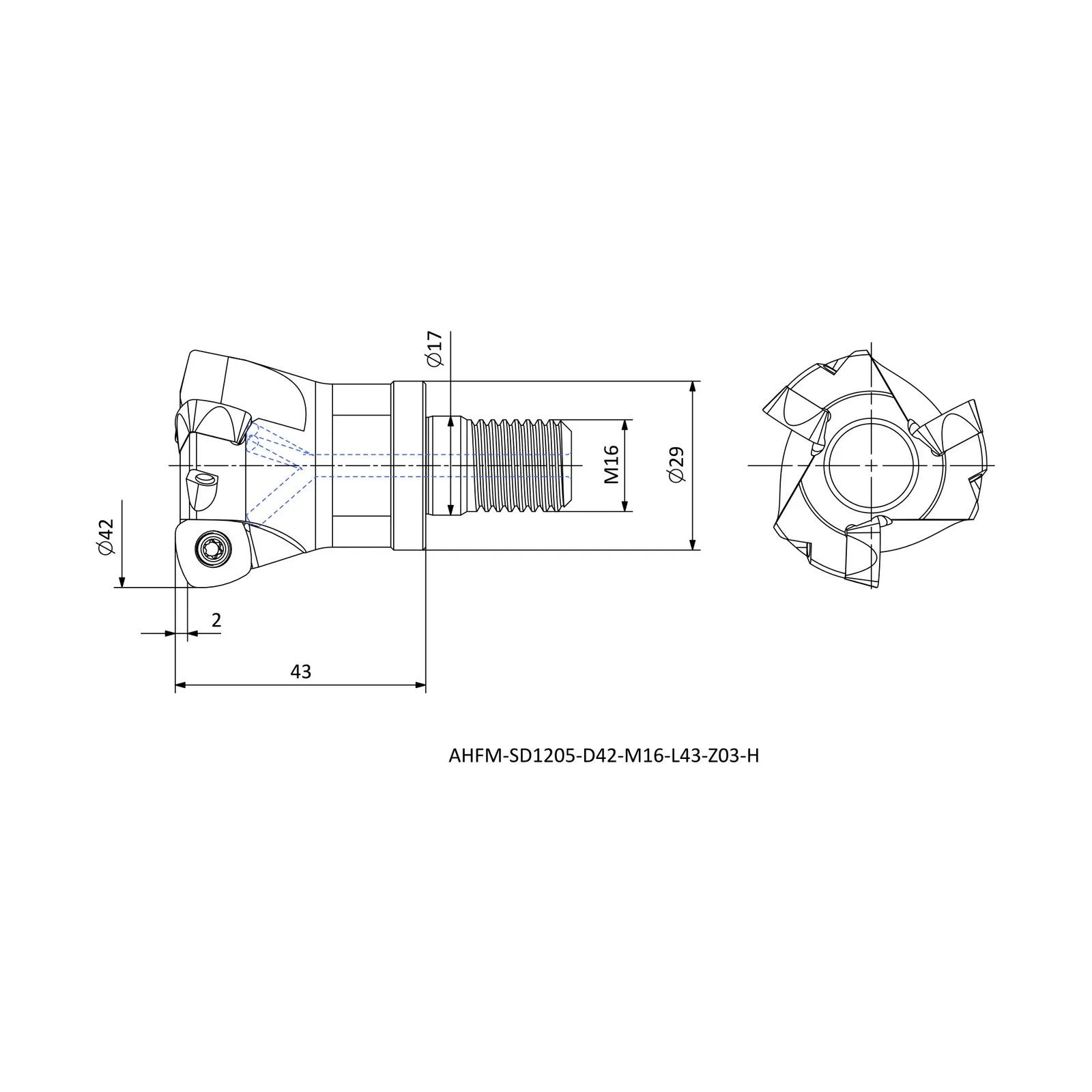 AHFM-SD1205-D42-M16-L43-Z03-H &mdash; dimensioned drawing