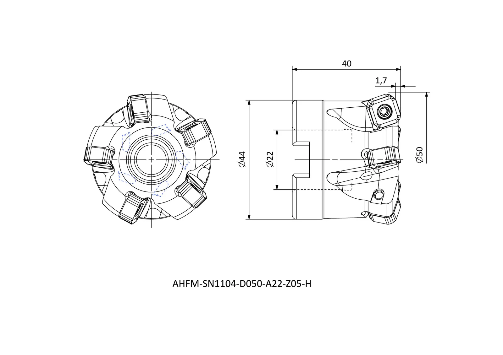 AHFM-SN1104-D050-A22-Z05-H &mdash; dimensioned drawing