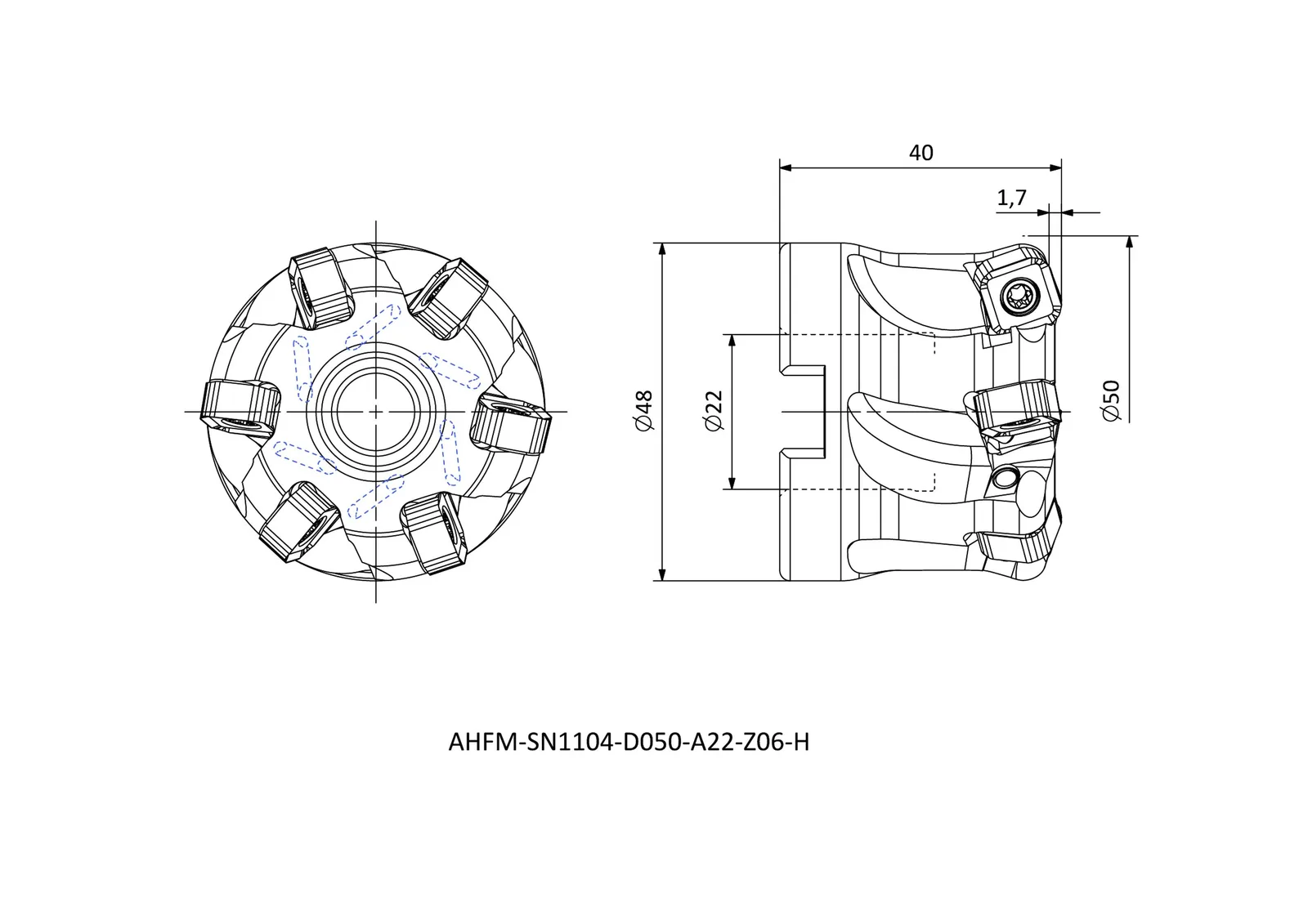 AHFM-SN1104-D050-A22-Z06-H &mdash; dimensioned drawing