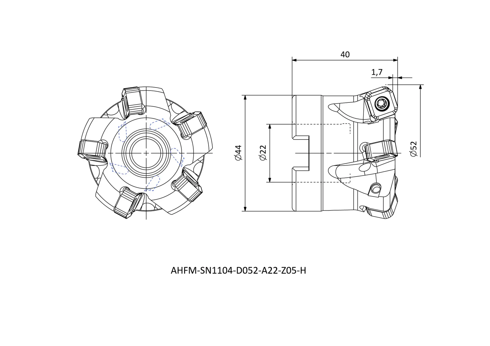 AHFM-SN1104-D052-A22-Z05-H &mdash; dimensioned drawing