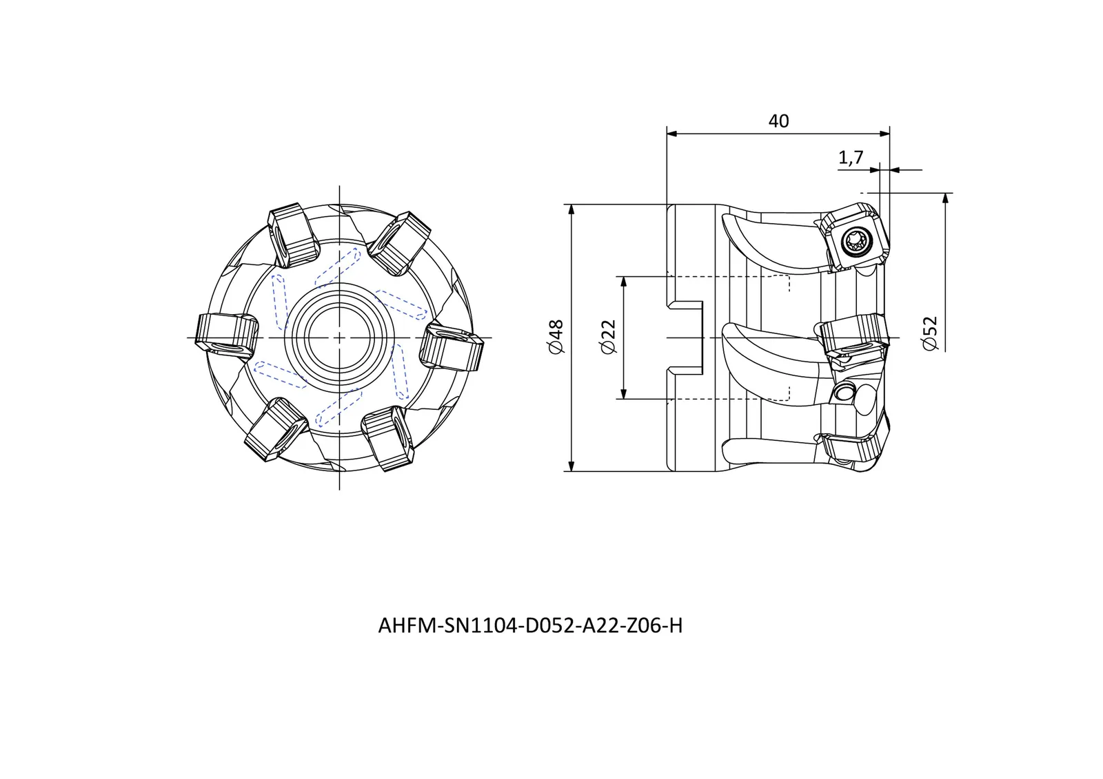 AHFM-SN1104-D052-A22-Z06-H &mdash; dimensioned drawing