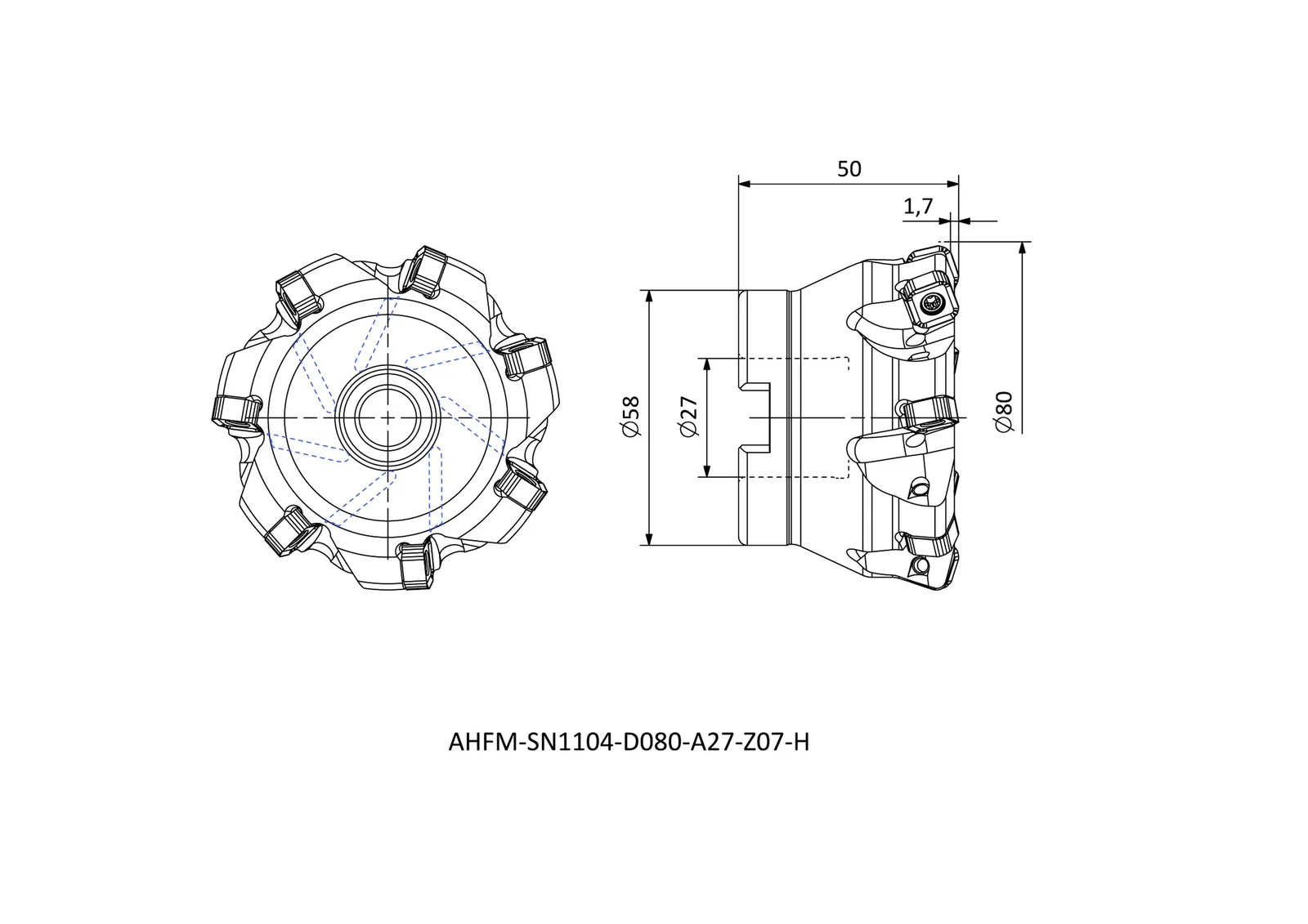 AHFM-SN1104-D080-A27-Z07-H &mdash; dimensioned drawing