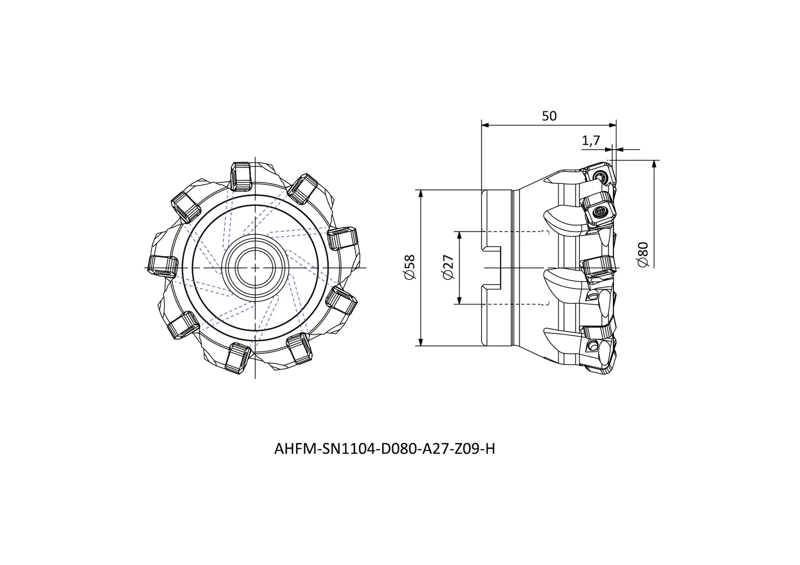 AHFM-SN1104-D080-A27-Z09-H &mdash; dimensioned drawing