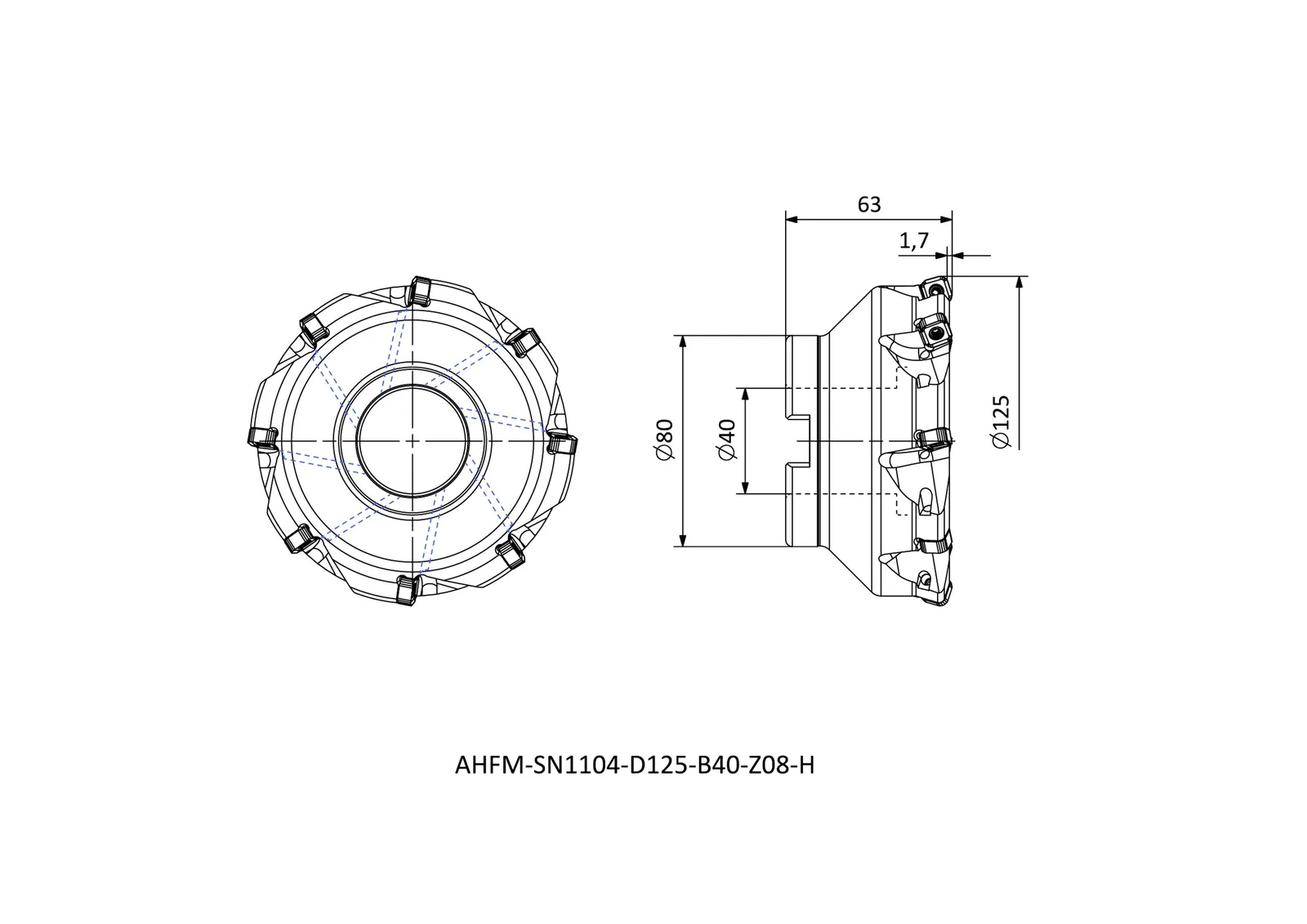AHFM-SN1104-D125-B40-Z08-H &mdash; dimensioned drawing