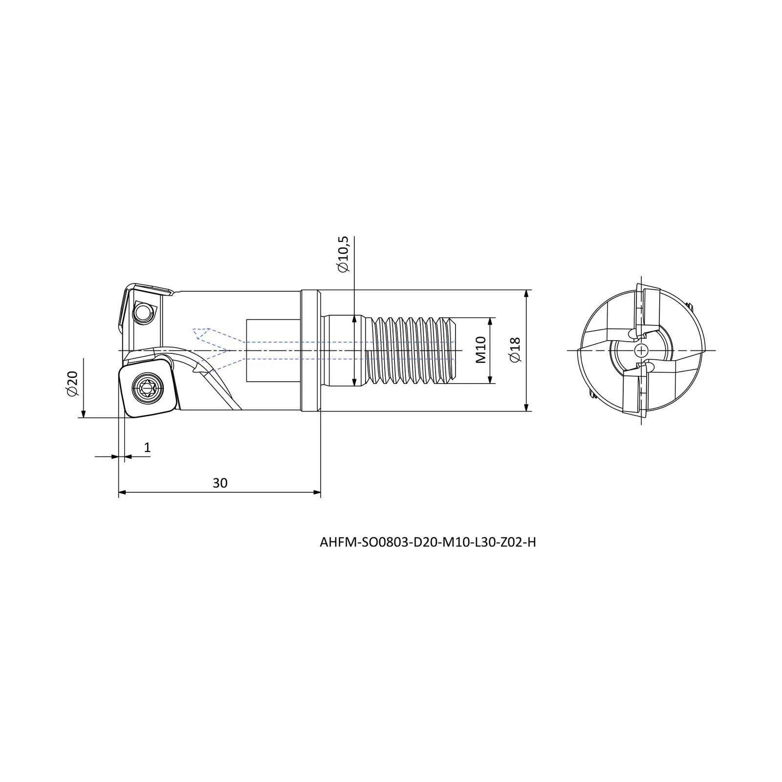 AHFM-SO0803-D20-M10-L30-Z02-H &mdash; dimensioned drawing