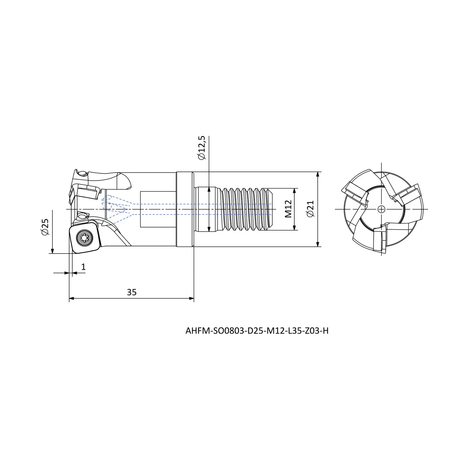 AHFM-SO0803-D25-M12-L35-Z03-H &mdash; dimensioned drawing