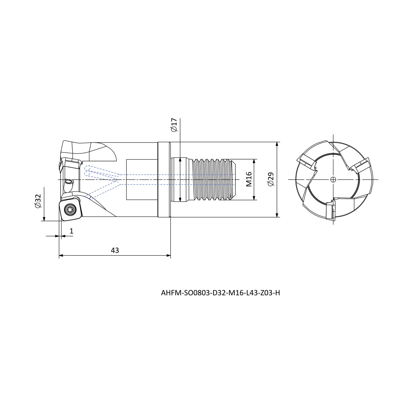 AHFM-SO0803-D32-M16-L43-Z03-H &mdash; dimensioned drawing