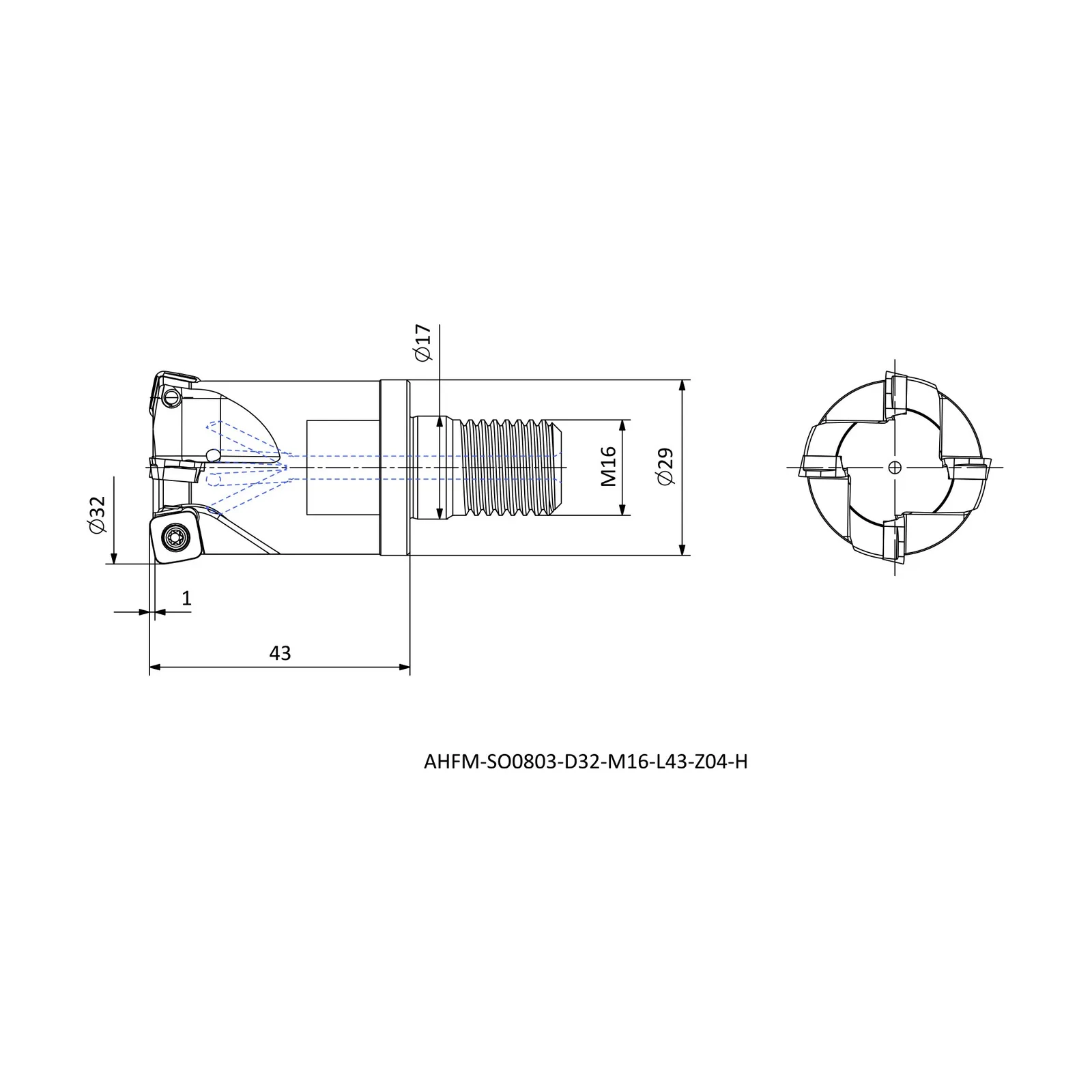 AHFM-SO0803-D32-M16-L43-Z04-H &mdash; dimensioned drawing
