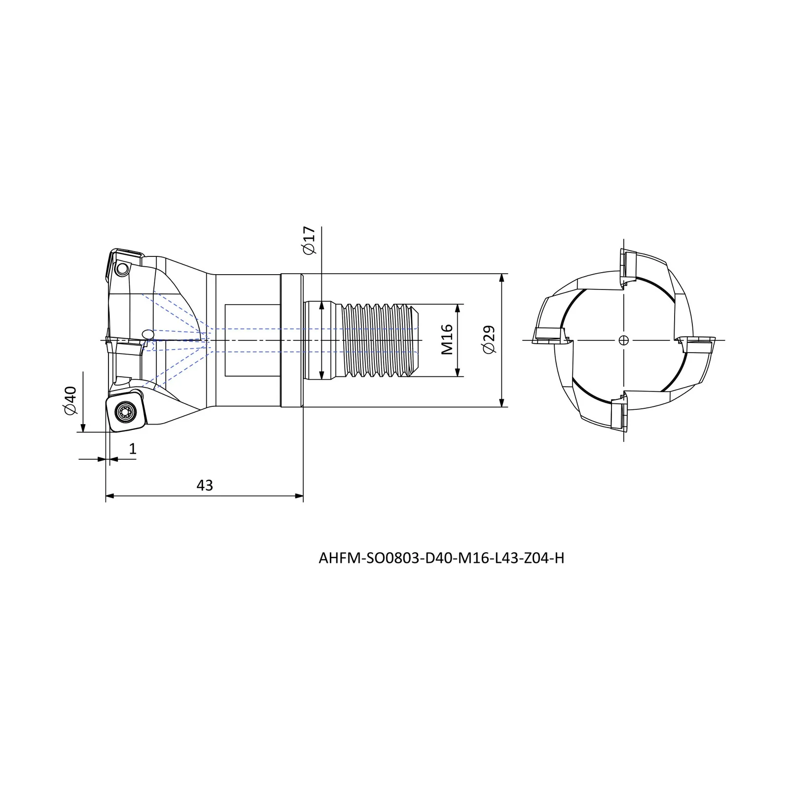 AHFM-SO0803-D40-M16-L43-Z04-H &mdash; dimensioned drawing