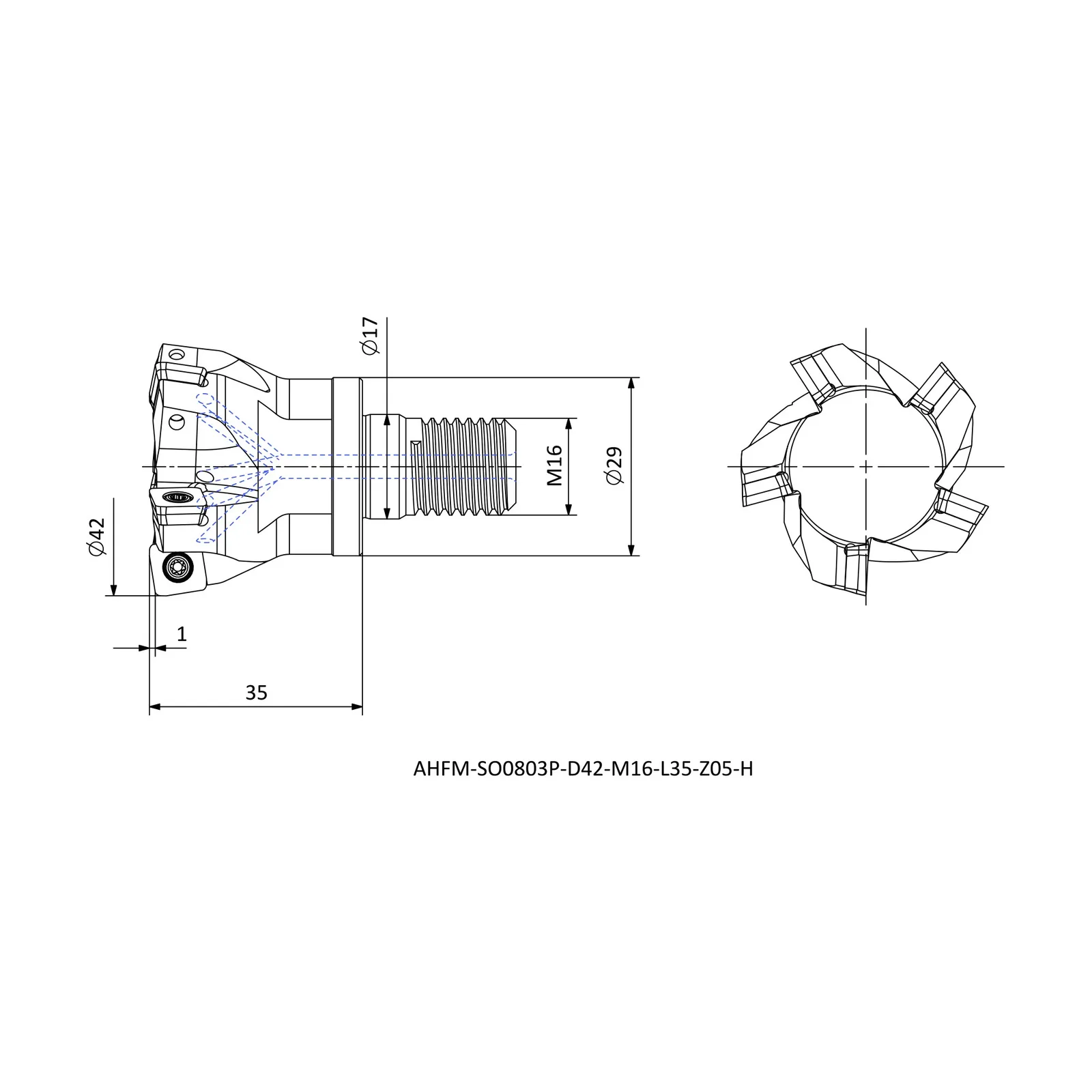 AHFM-SO0803P-D42-M16-L35-Z05-H &mdash; dimensioned drawing