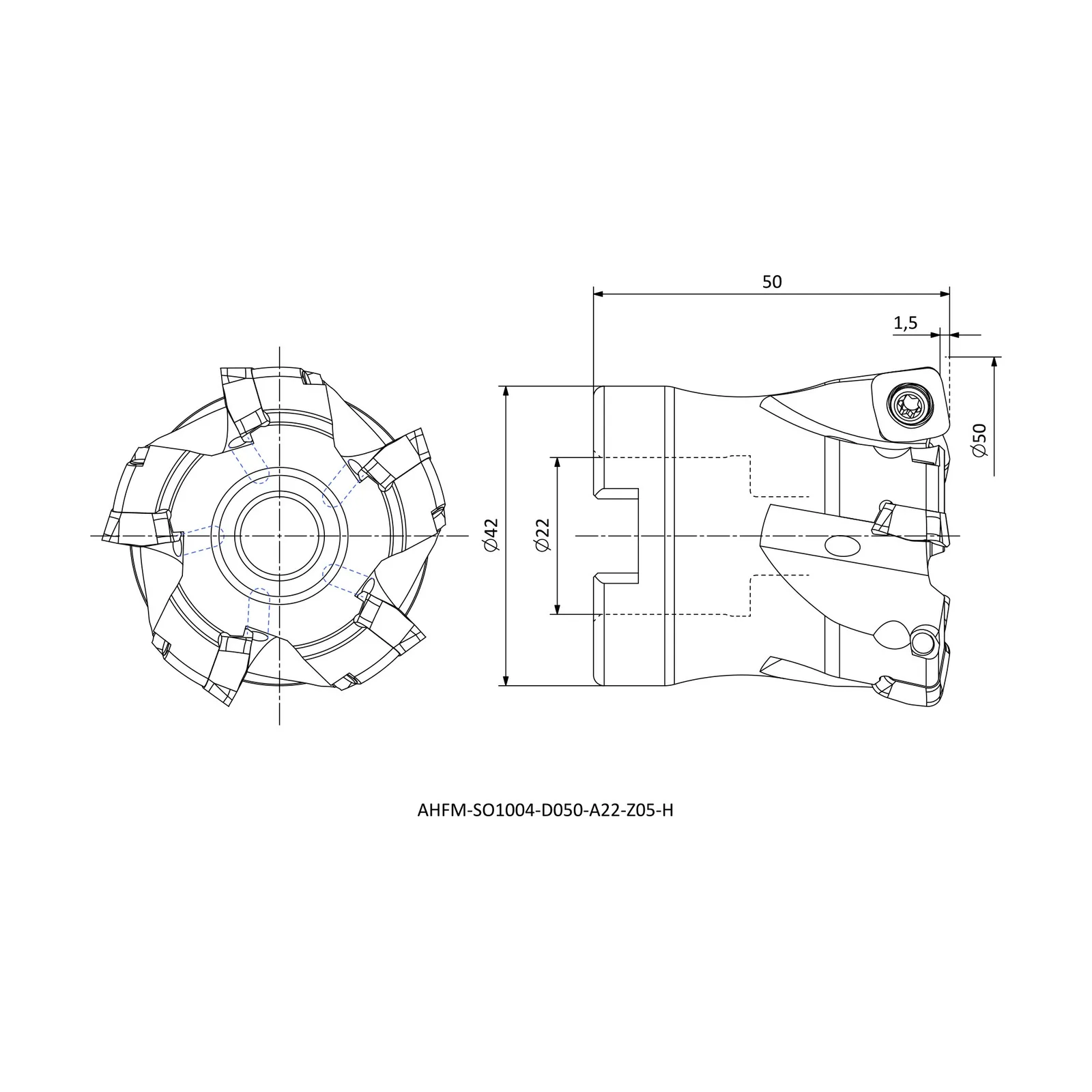 AHFM-SO1004-D050-A22-Z05-H &mdash; dimensioned drawing