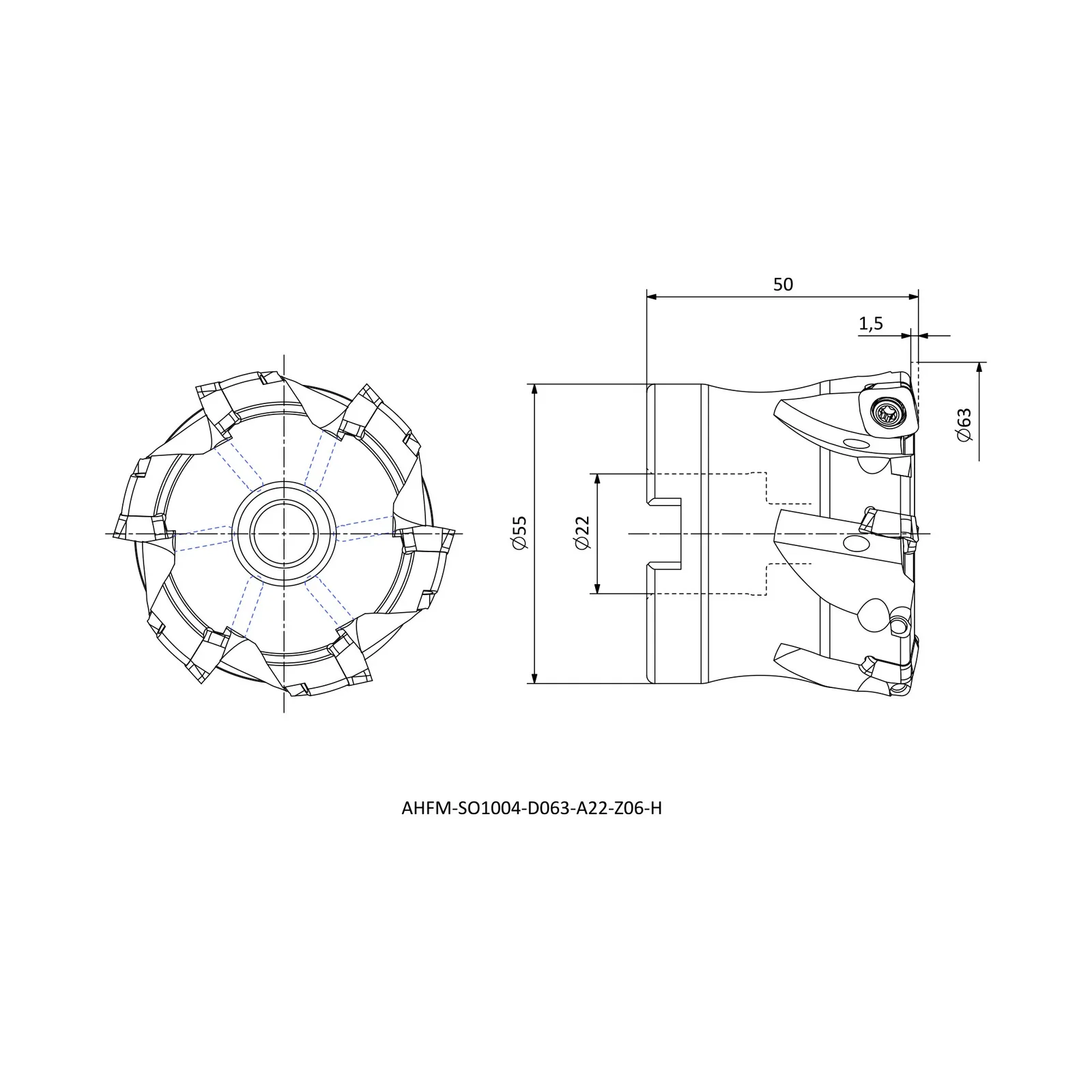 AHFM-SO1004-D063-A22-Z06-H &mdash; dimensioned drawing
