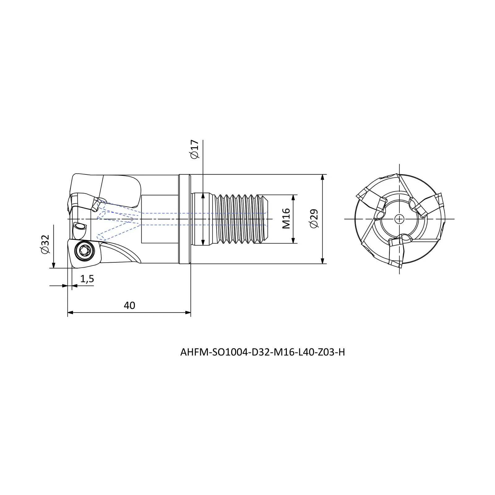 AHFM-SO1004-D32-M16-L40-Z03-H &mdash; dimensioned drawing