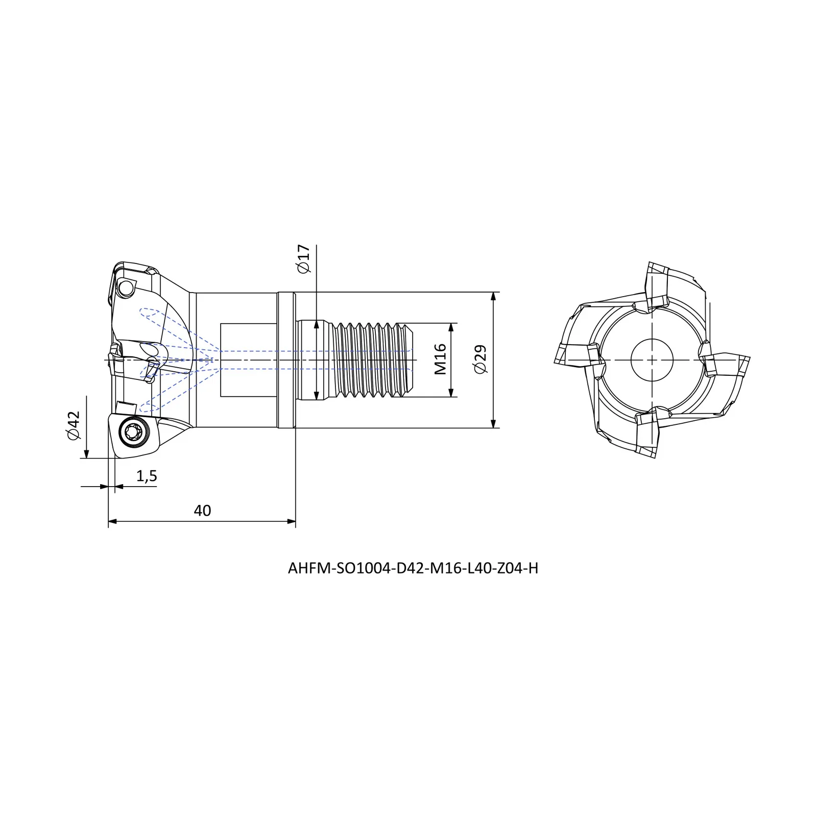 AHFM-SO1004-D42-M16-L40-Z04-H &mdash; dimensioned drawing