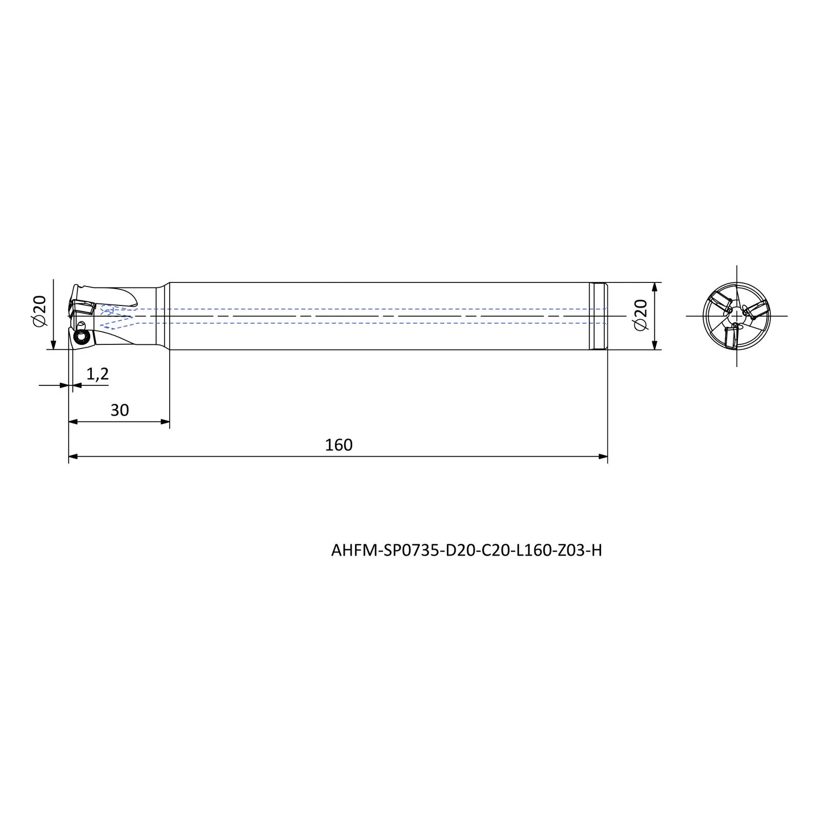AHFM-SP0735-D20-C20-L160-Z03-H &mdash; dimensioned drawing