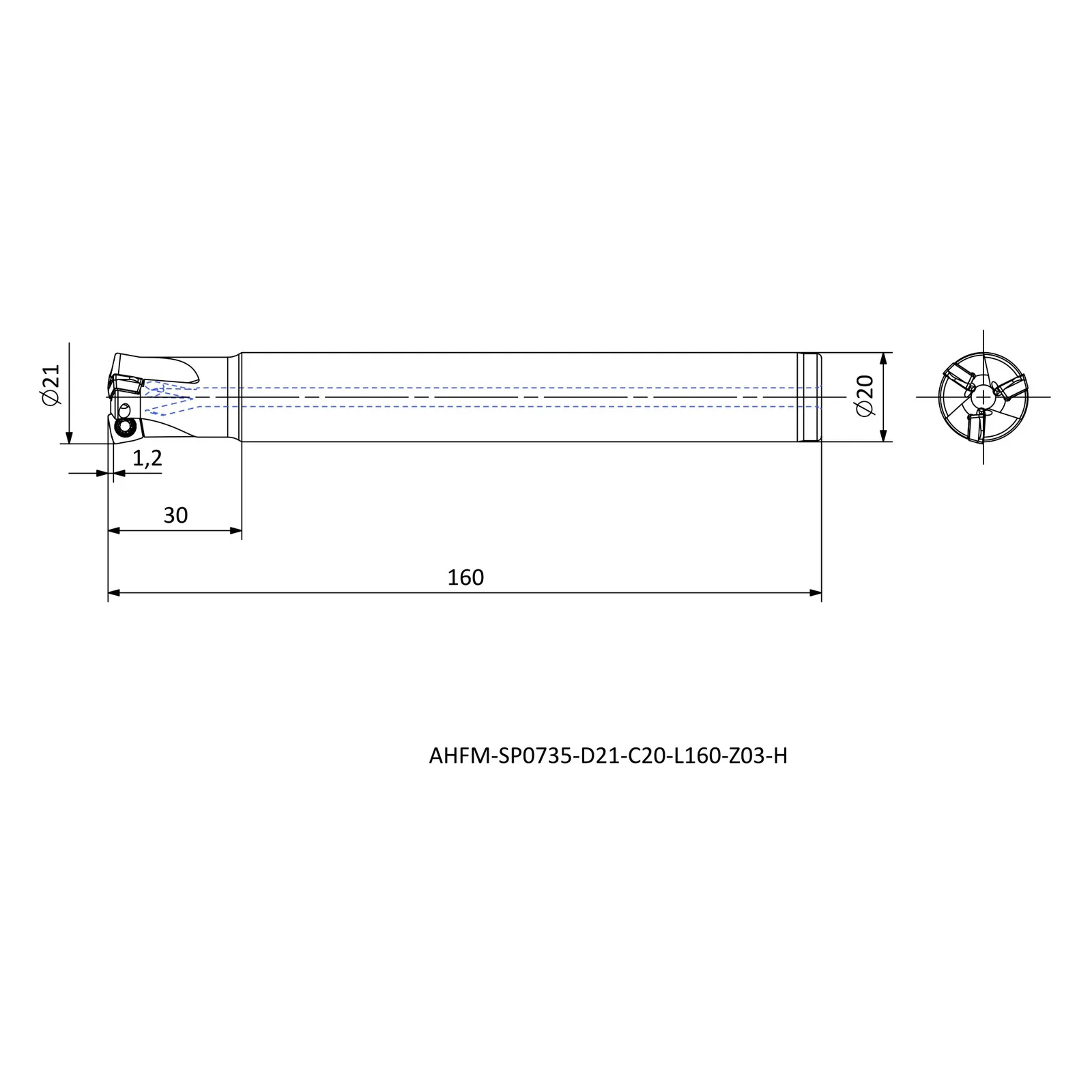 AHFM-SP0735-D21-C20-L160-Z03-H &mdash; dimensioned drawing