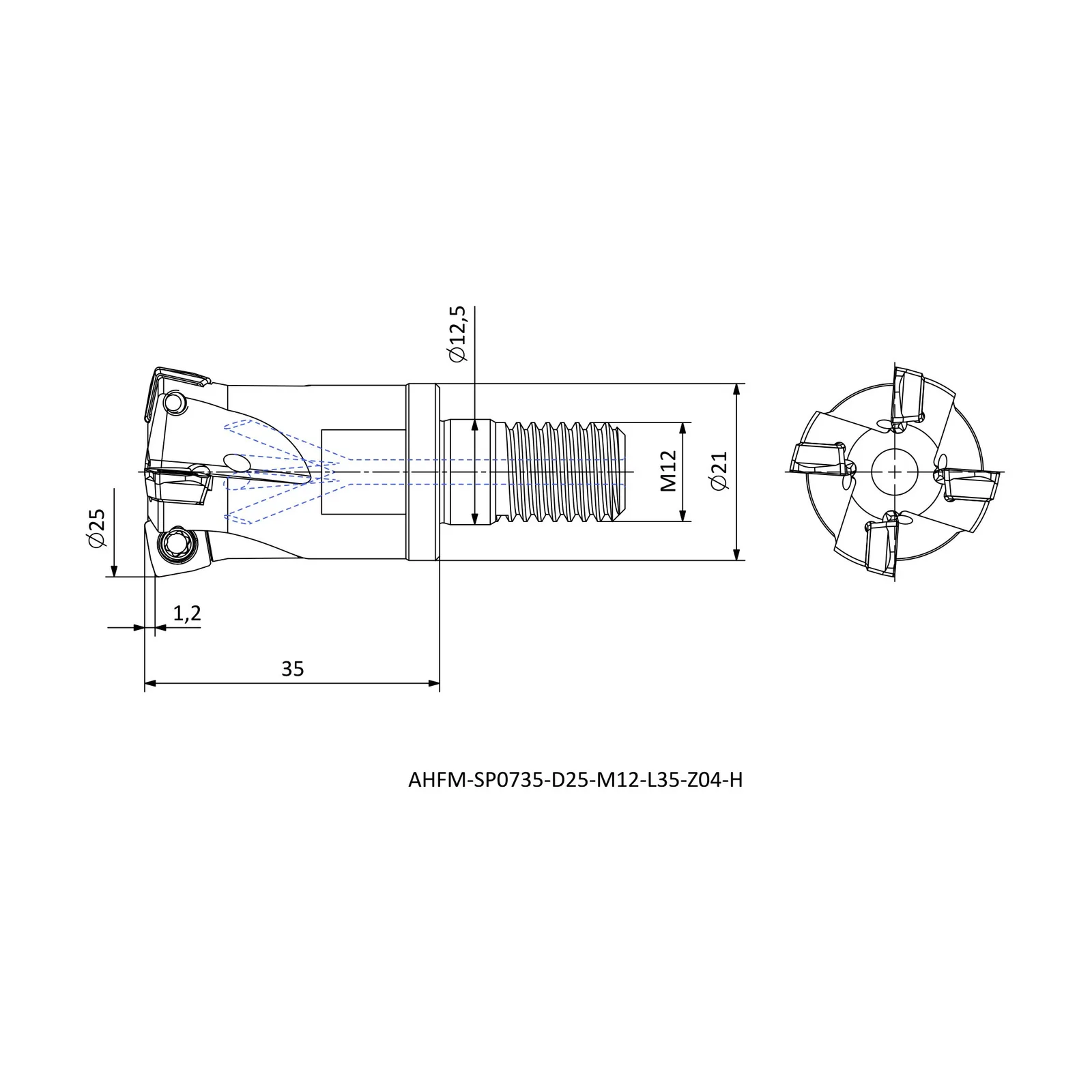 AHFM-SP0735-D25-M12-L35-Z04-H &mdash; dimensioned drawing