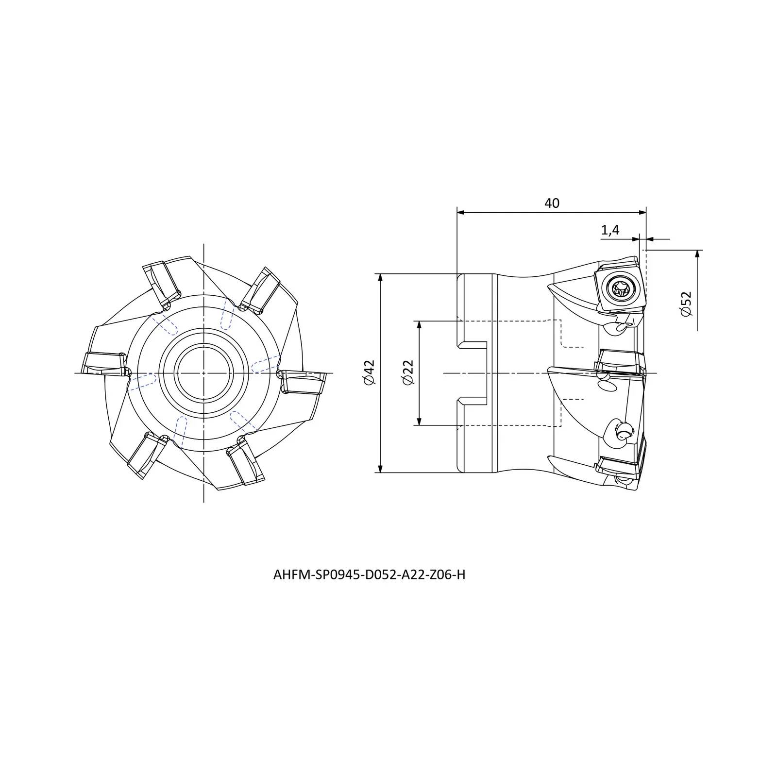 AHFM-SP0945-D052-A22-Z06-H &mdash; dimensioned drawing