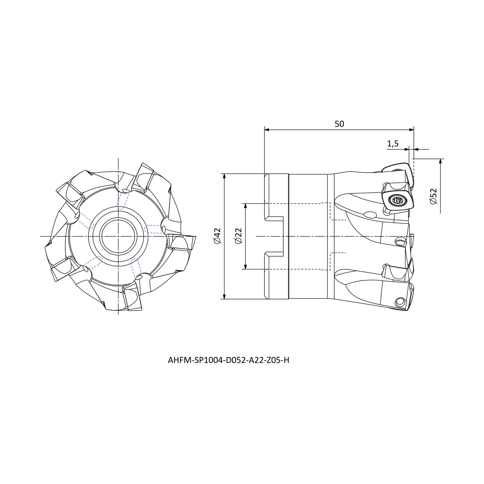 AHFM-SP1004-D052-A22-Z05-H &mdash; dimensioned drawing
