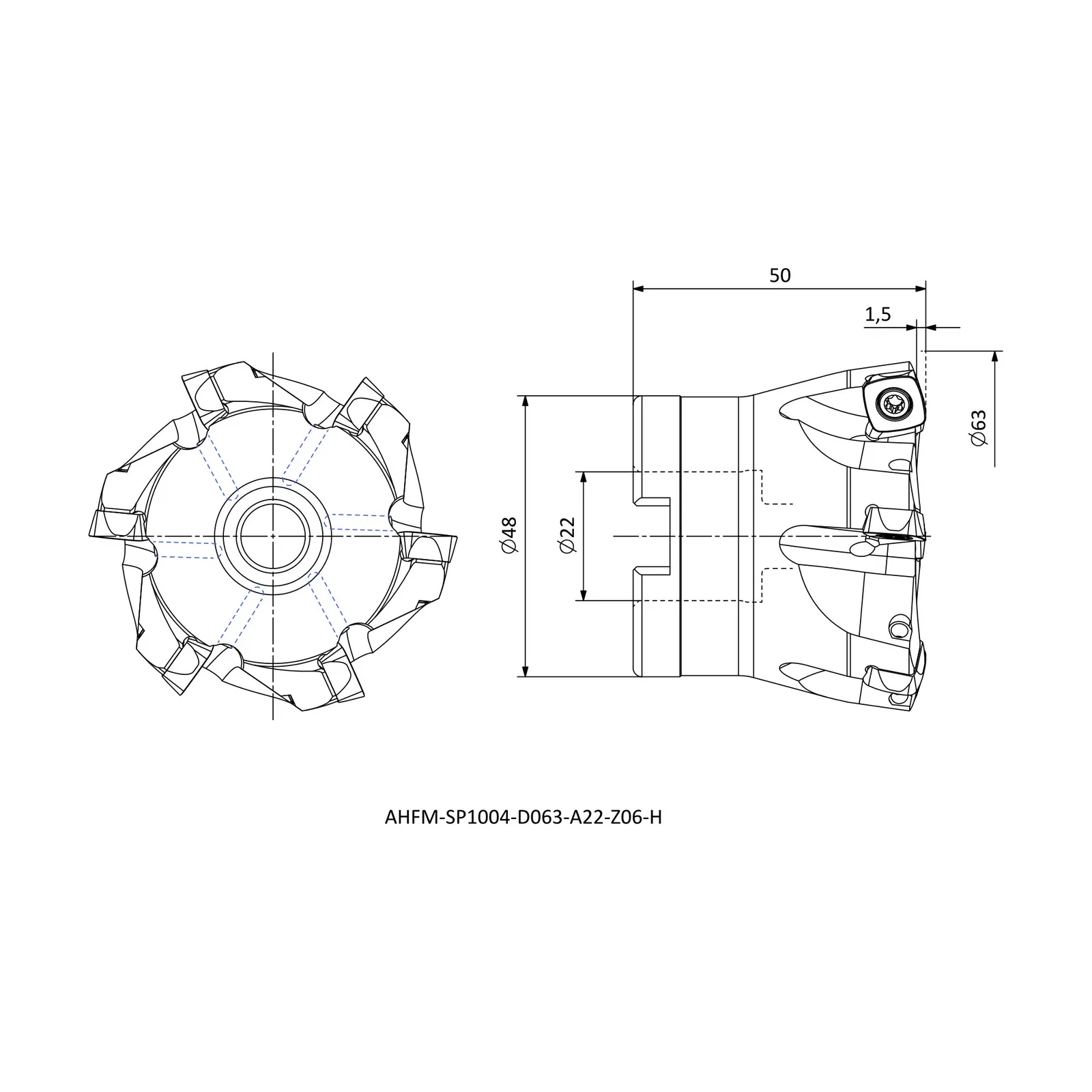 AHFM-SP1004-D063-A22-Z06-H &mdash; dimensioned drawing
