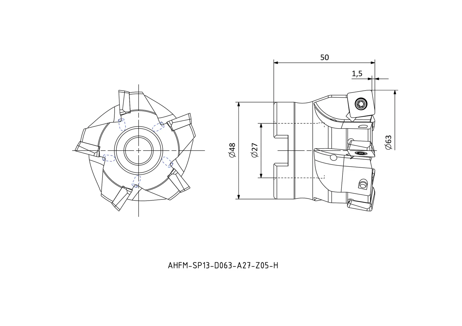 AHFM-SP13-D063-A27-Z05-H &mdash; dimensioned drawing
