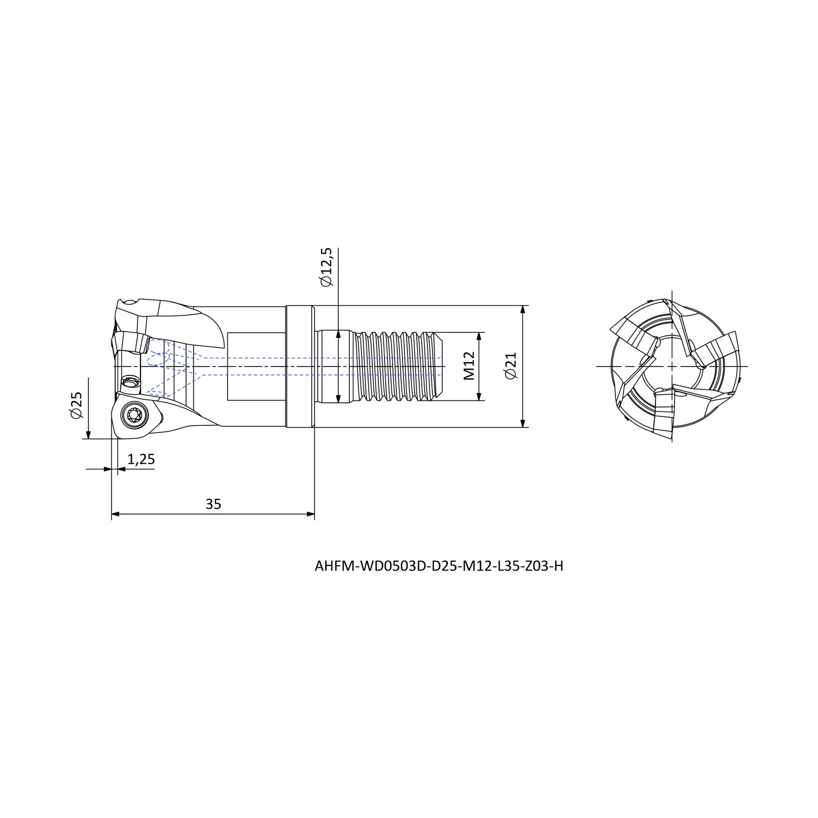 AHFM-WD0503D-D25-M12-L35-Z03-H &mdash; dimensioned drawing