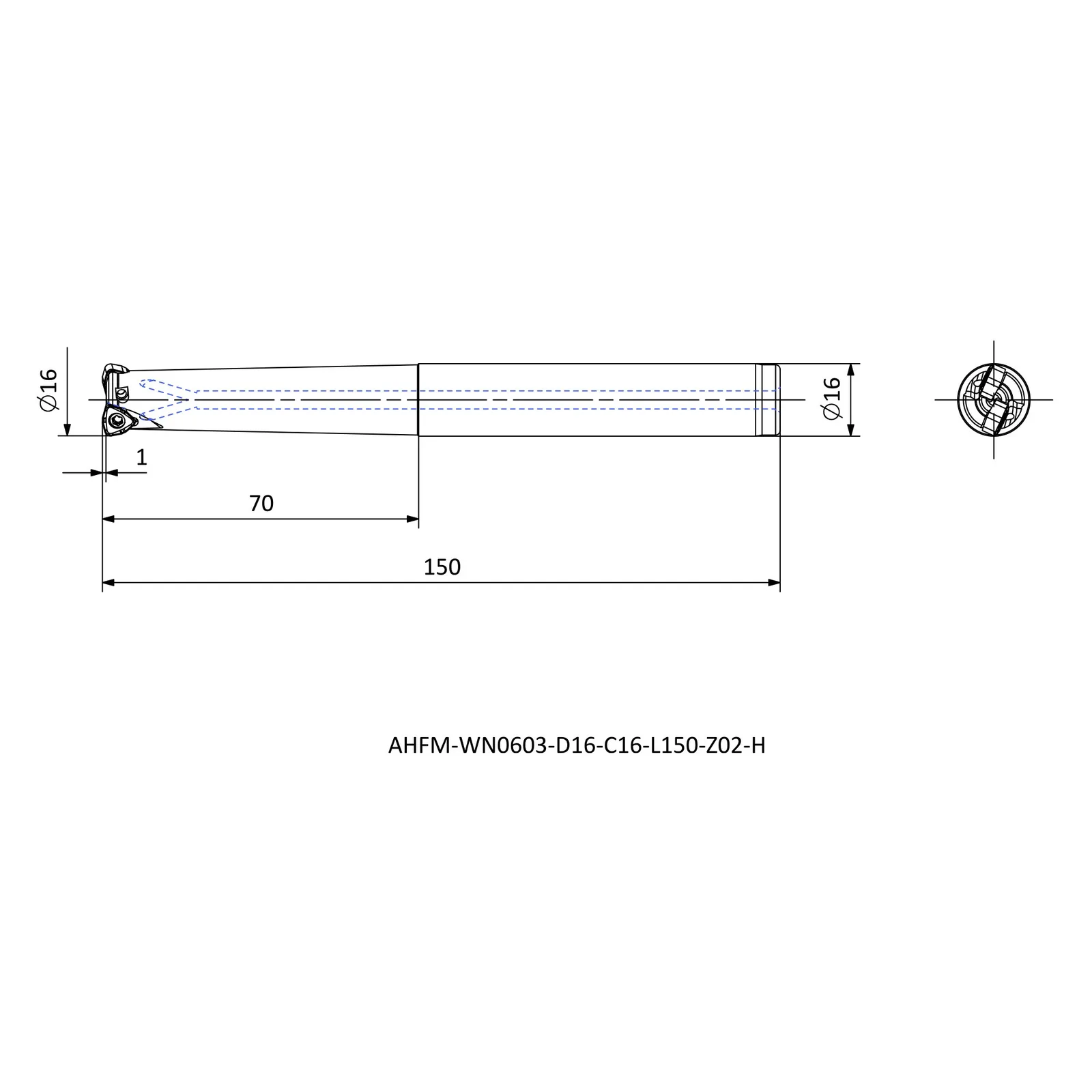 AHFM-WN0603-D16-C16-L150-Z02-H &mdash; dimensioned drawing