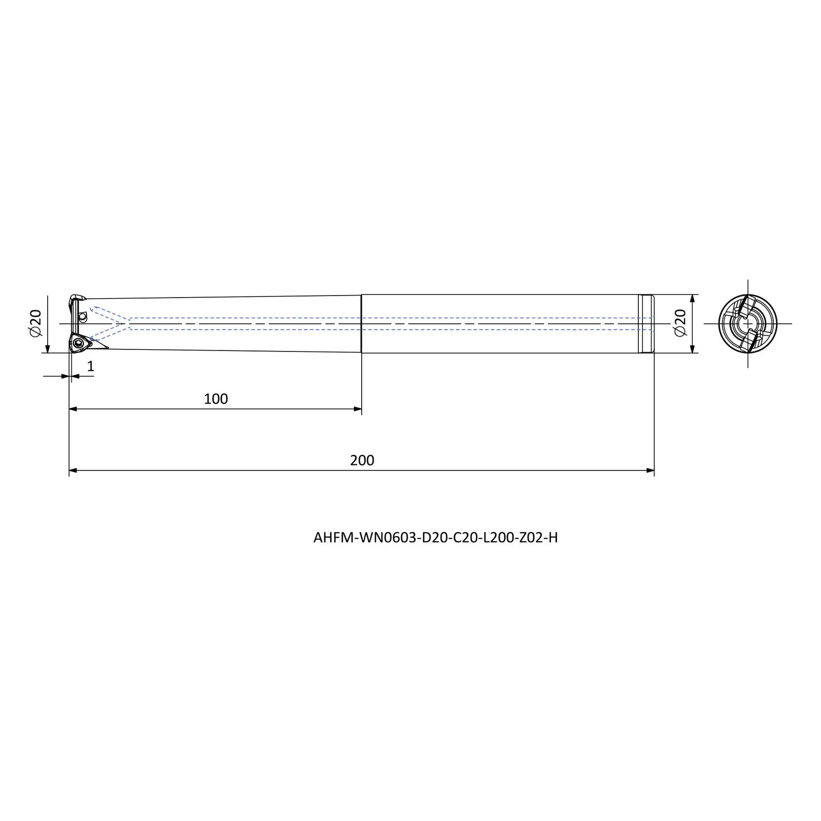 AHFM-WN0603-D20-C20-L200-Z02-H &mdash; dimensioned drawing