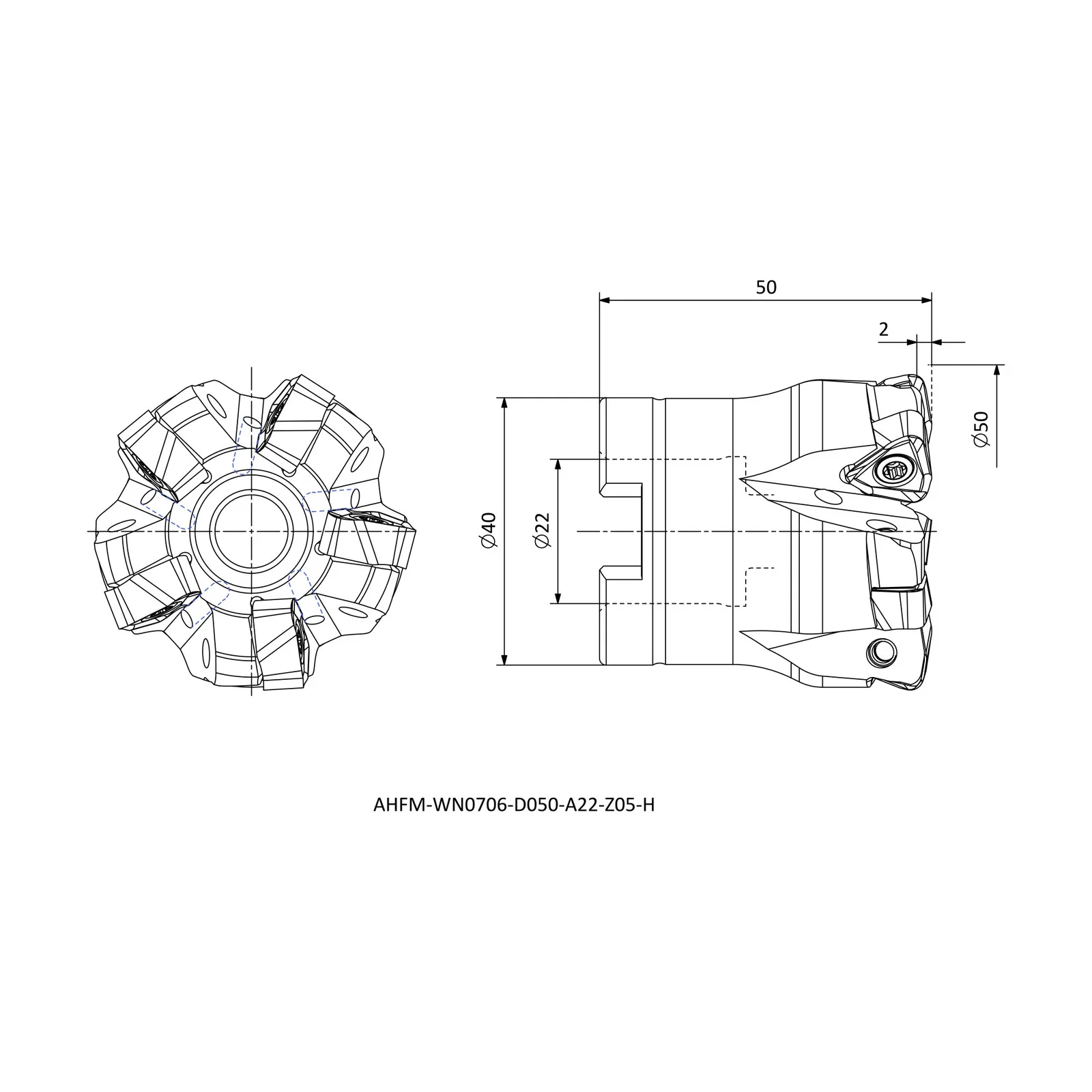 AHFM-WN0706-D050-A22-Z05-H &mdash; dimensioned drawing